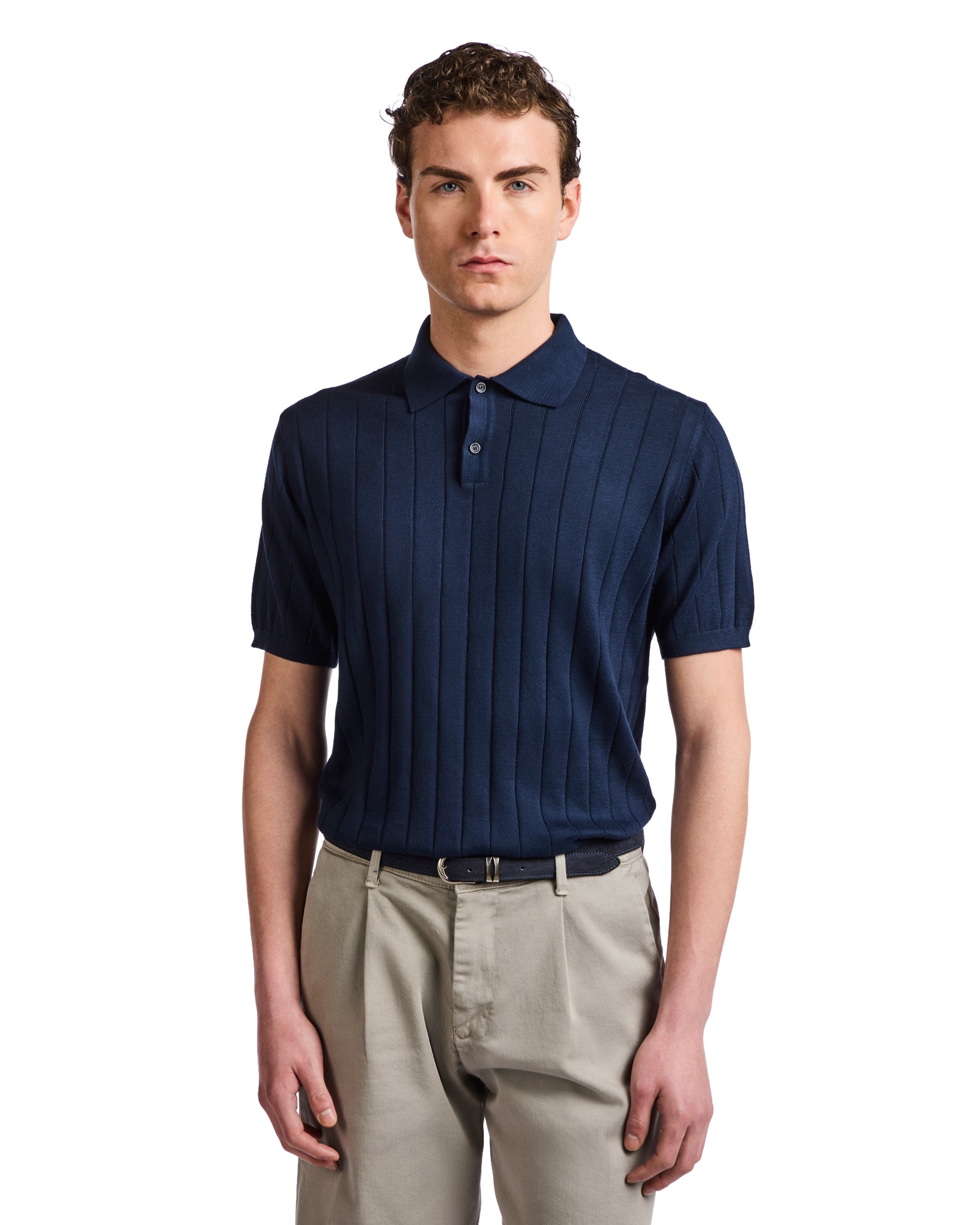 Polo Cameron in maglia a coste blu