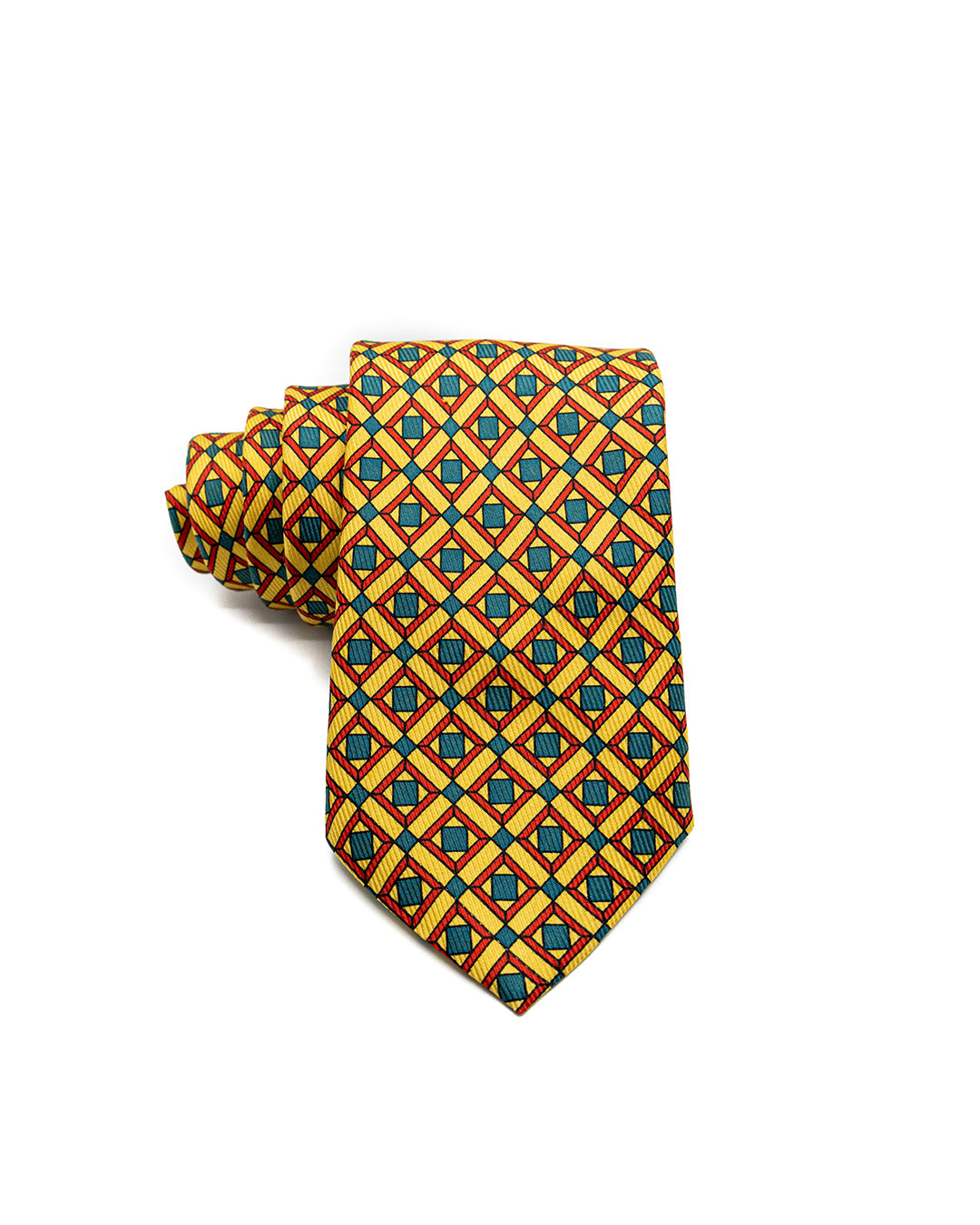 Vintage patterned yellow silk tie