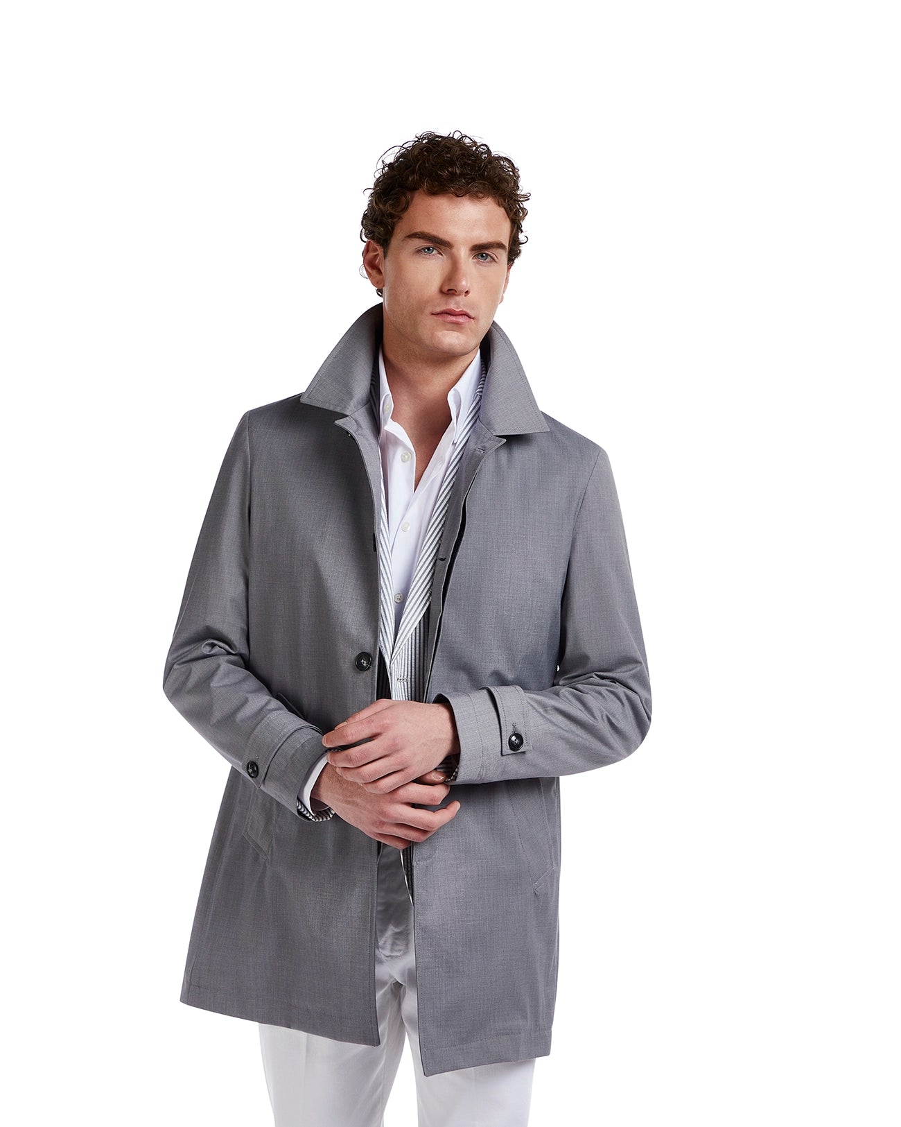 Grey unlined Mantua trench coat