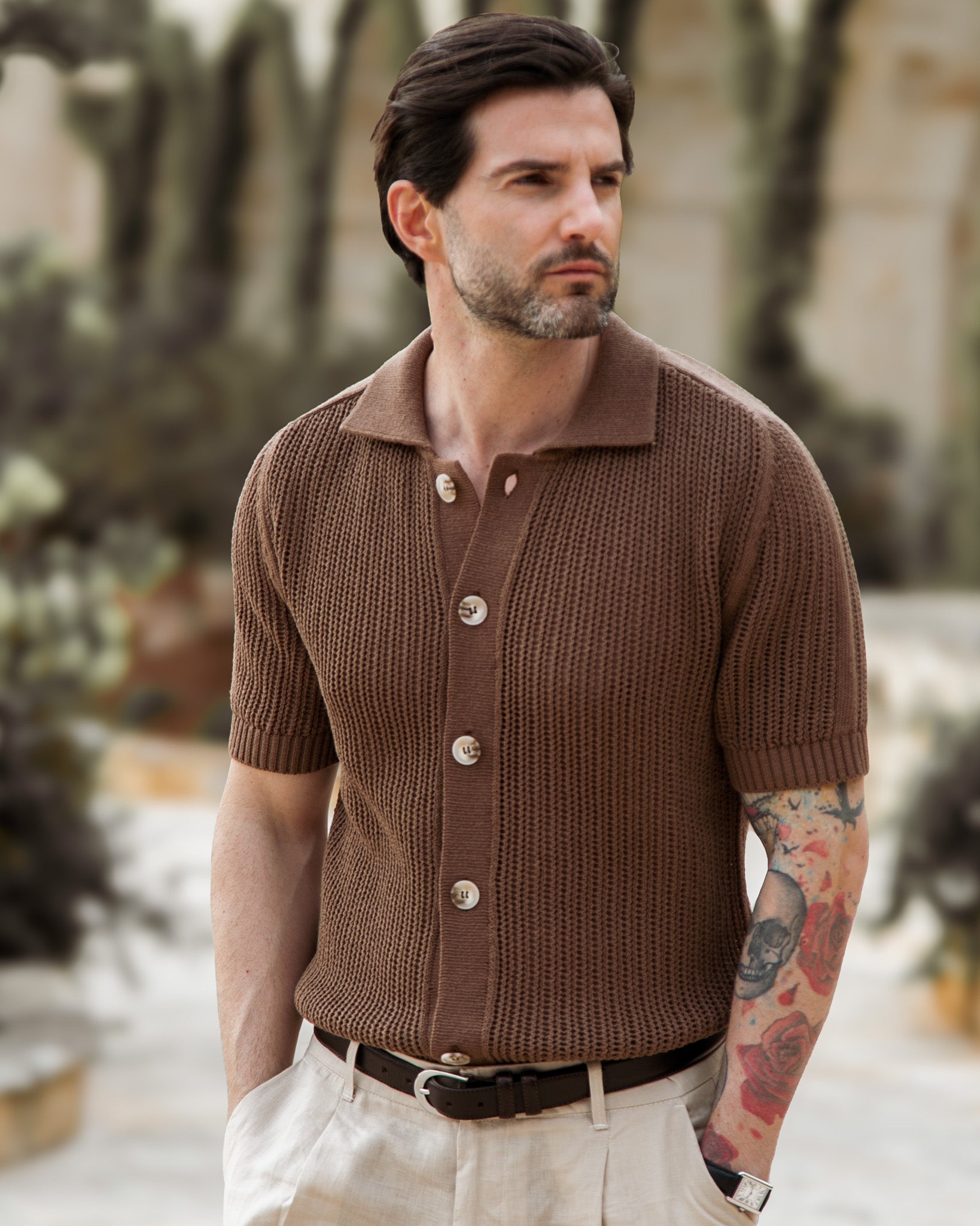 Culebrita - chemise perforée marron foncé