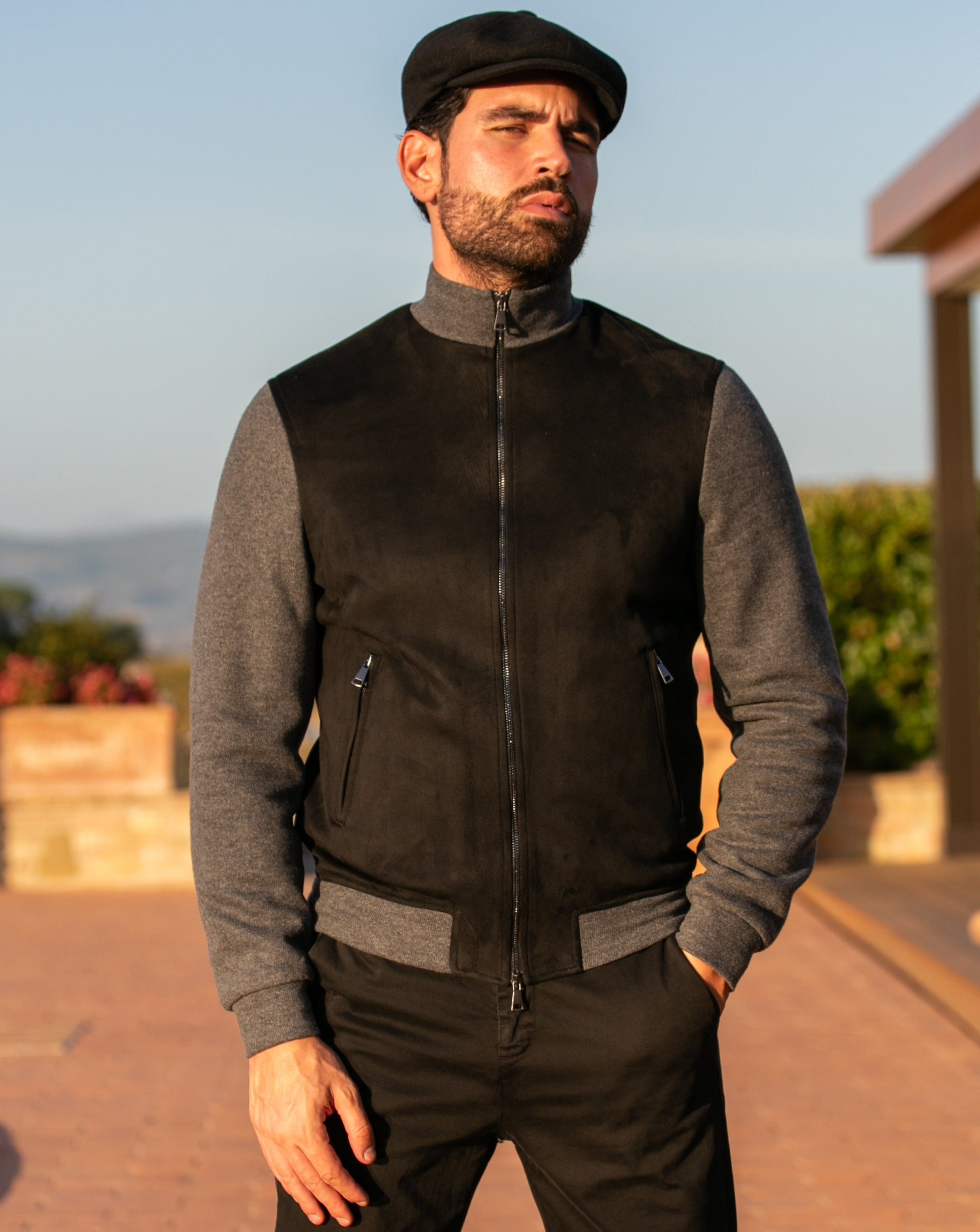 Travis - black eco-suede jacket with zip