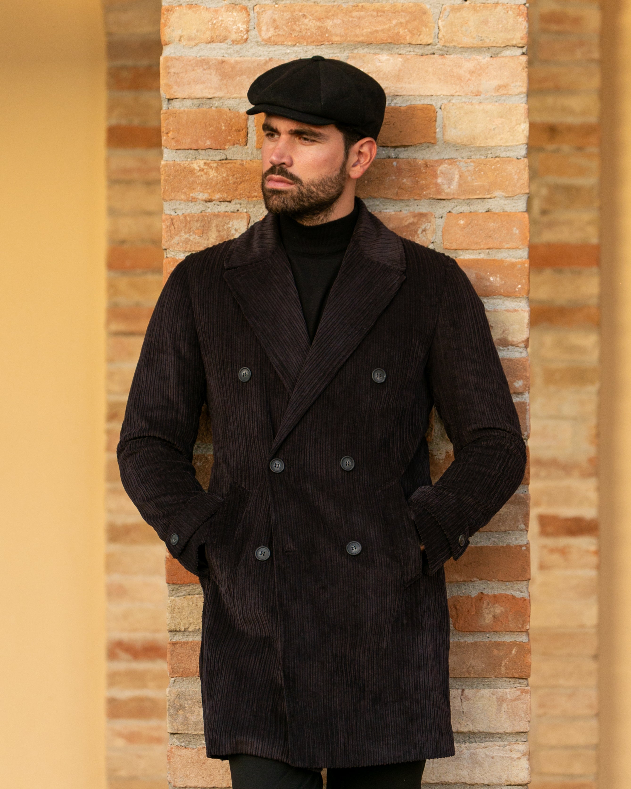 Clément - black double-breasted jacket in rocker velvet