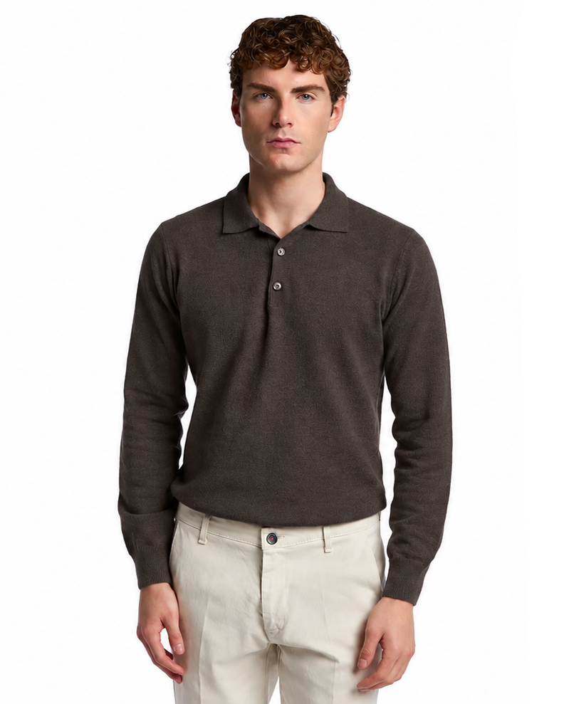 Polo Rovigo en laine Tollegno brun tabac