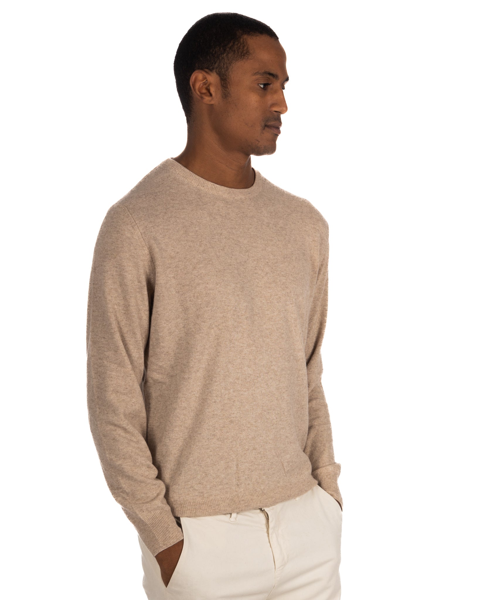 Dustin - beige cashmere blend crew neck sweater