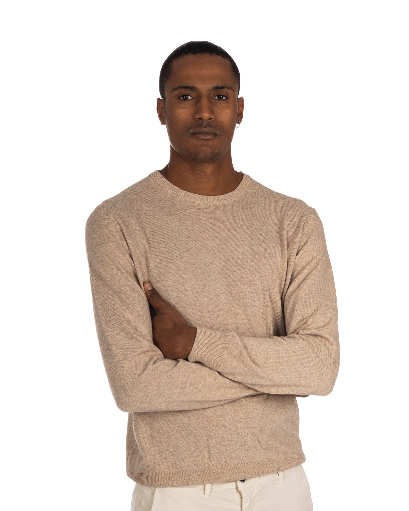 Dustin - beige cashmere blend crew neck sweater