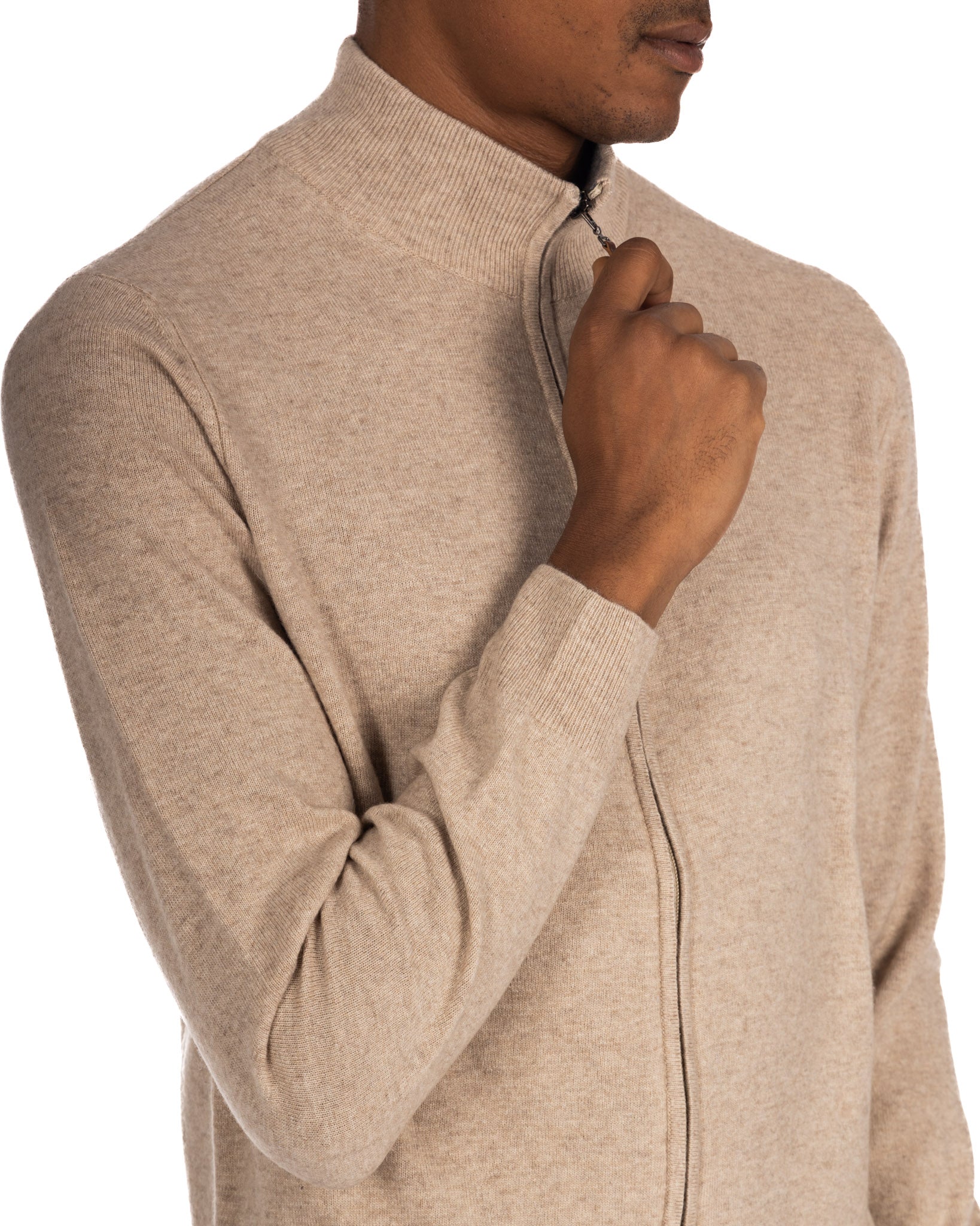 Matt - beige full zip sweater in cashmere blend