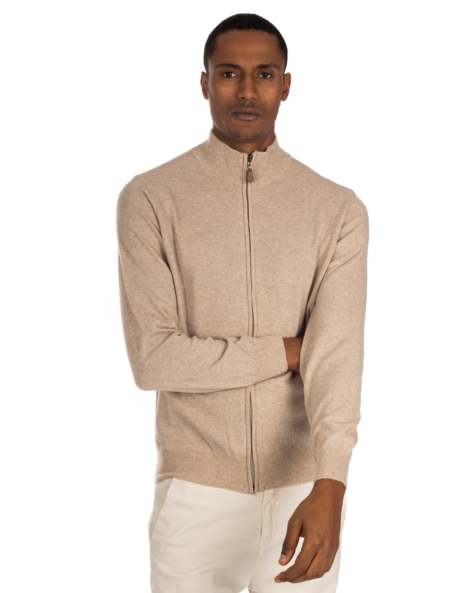 Matt - beige full zip sweater in cashmere blend