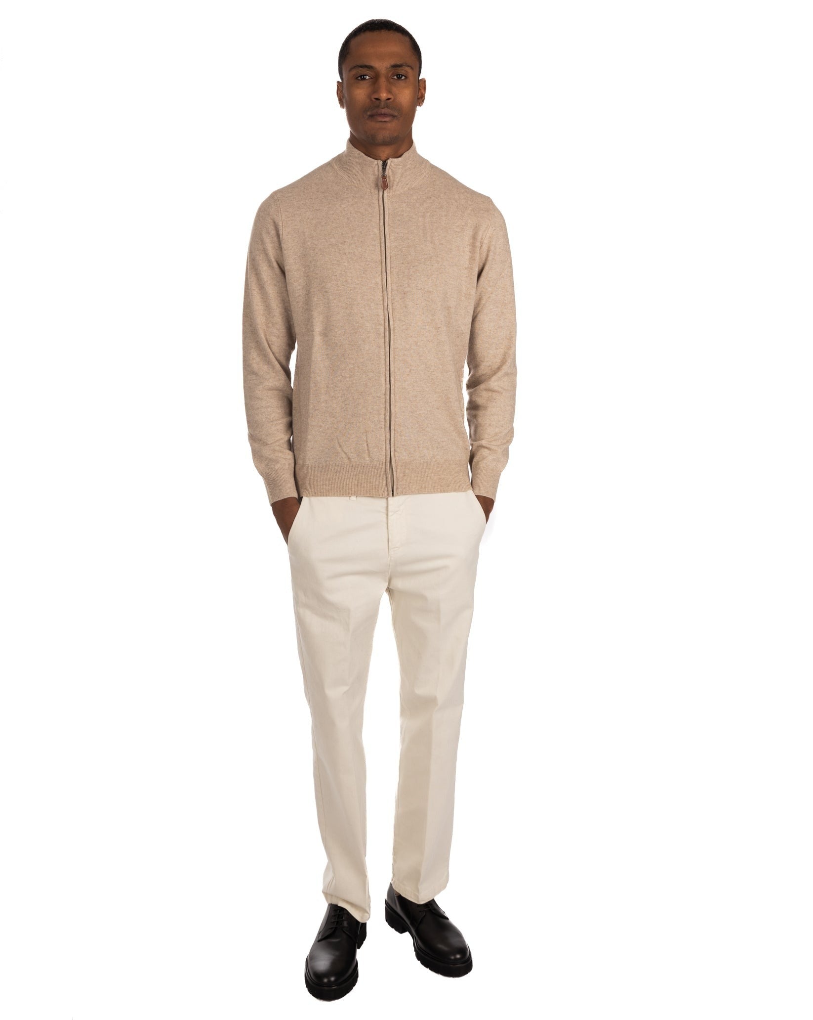 Matt - beige full zip sweater in cashmere blend