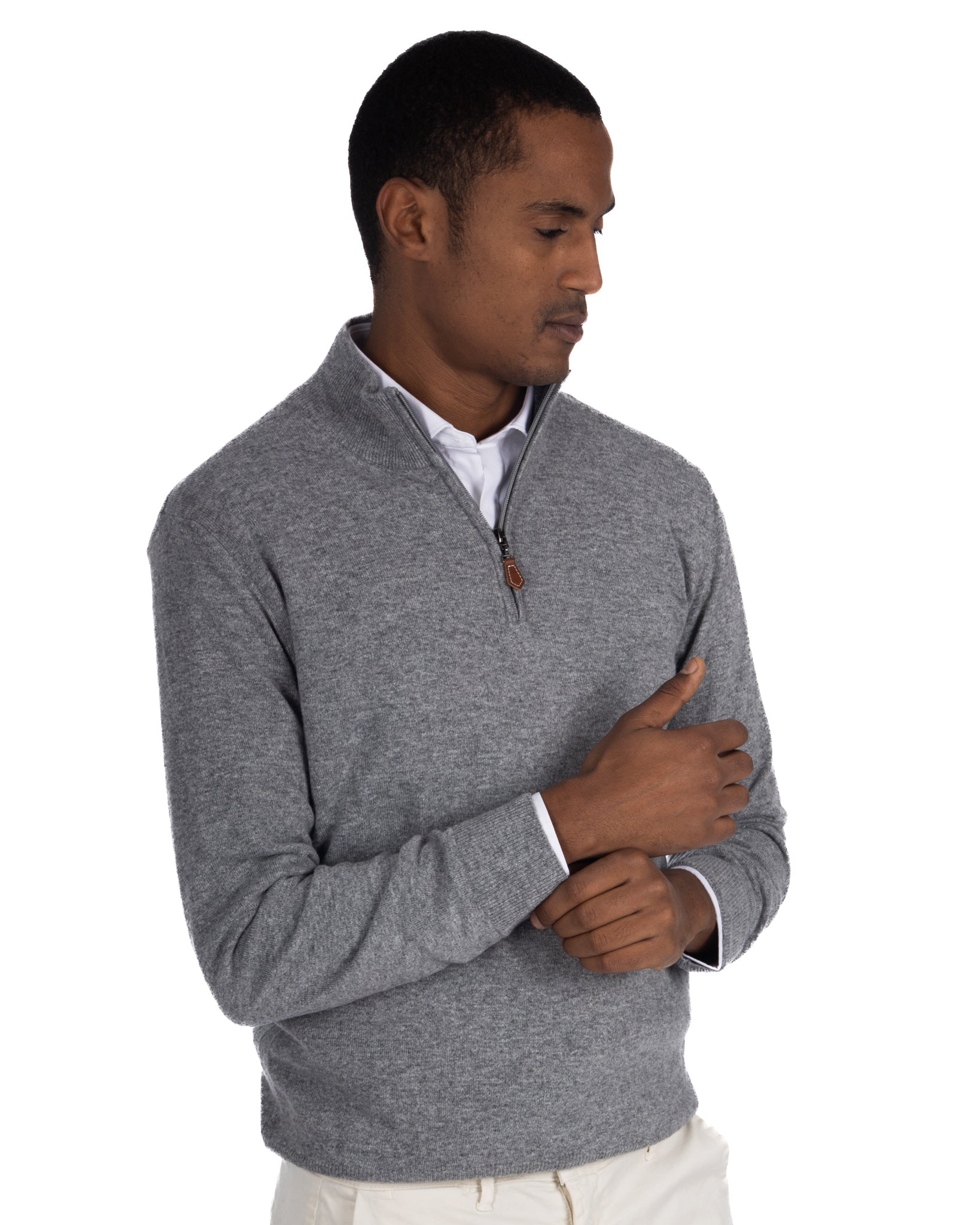 Rory - gray cashmere blend zip sweater