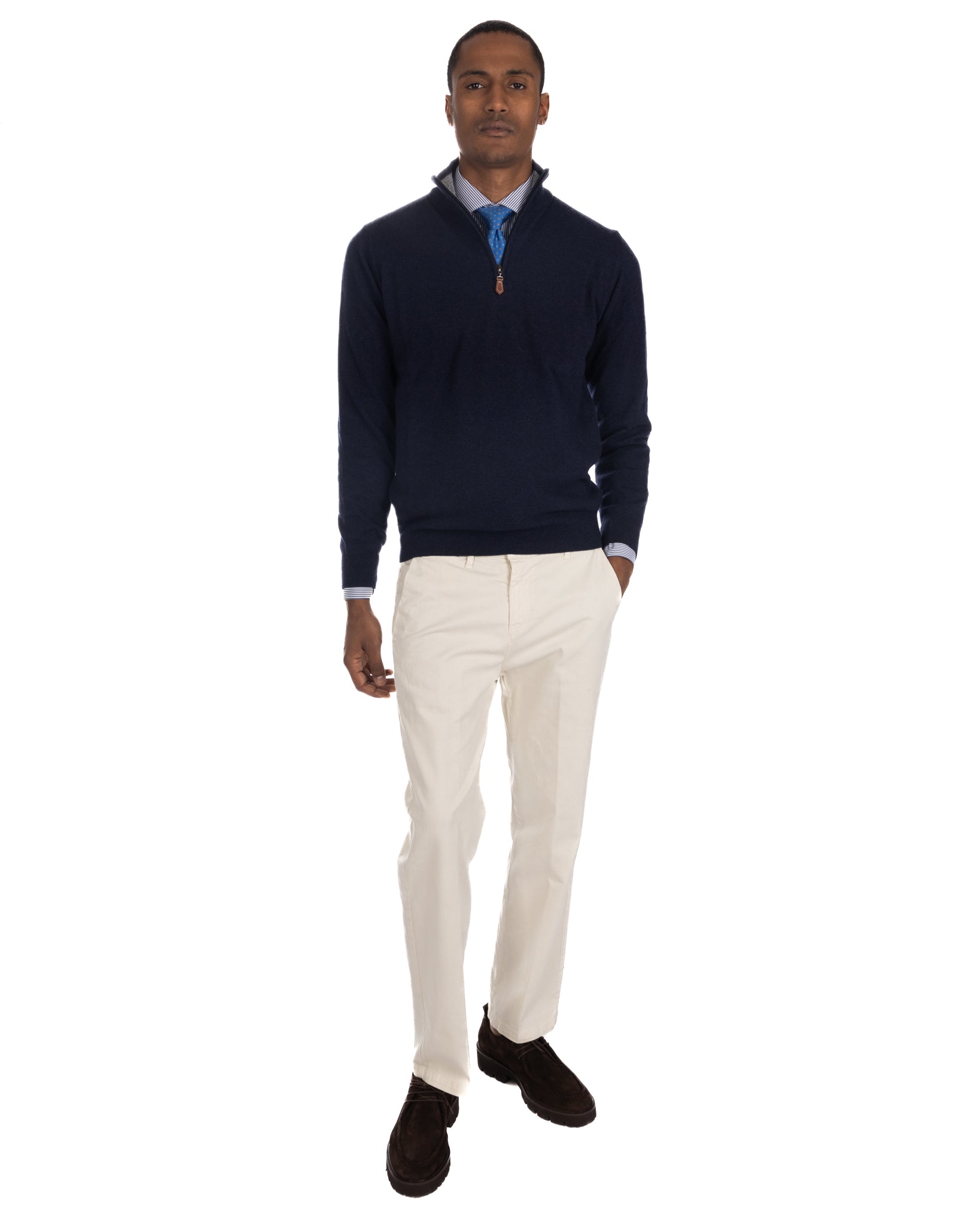 Rory - blue cashmere blend zip sweater