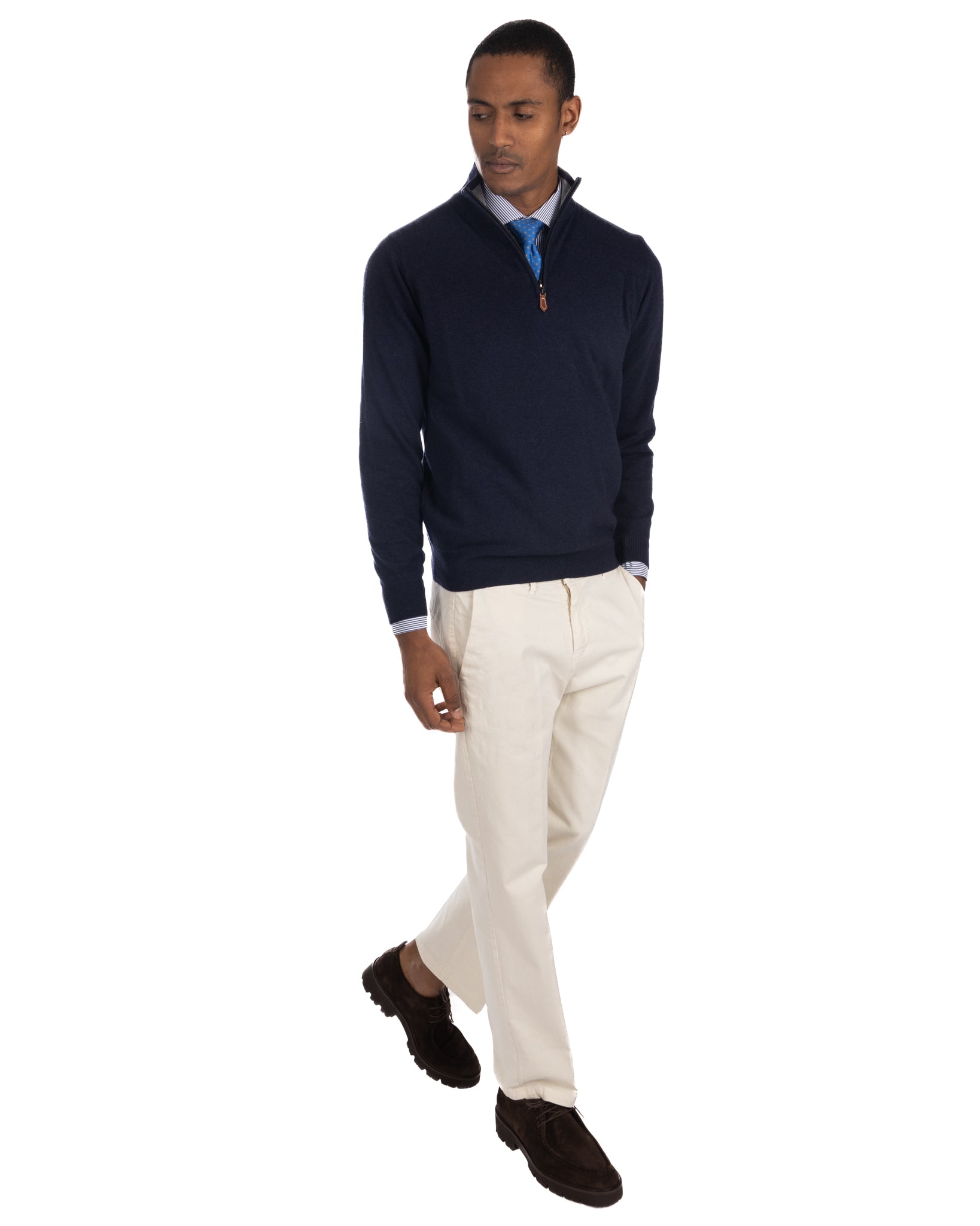 Rory - blue cashmere blend zip sweater