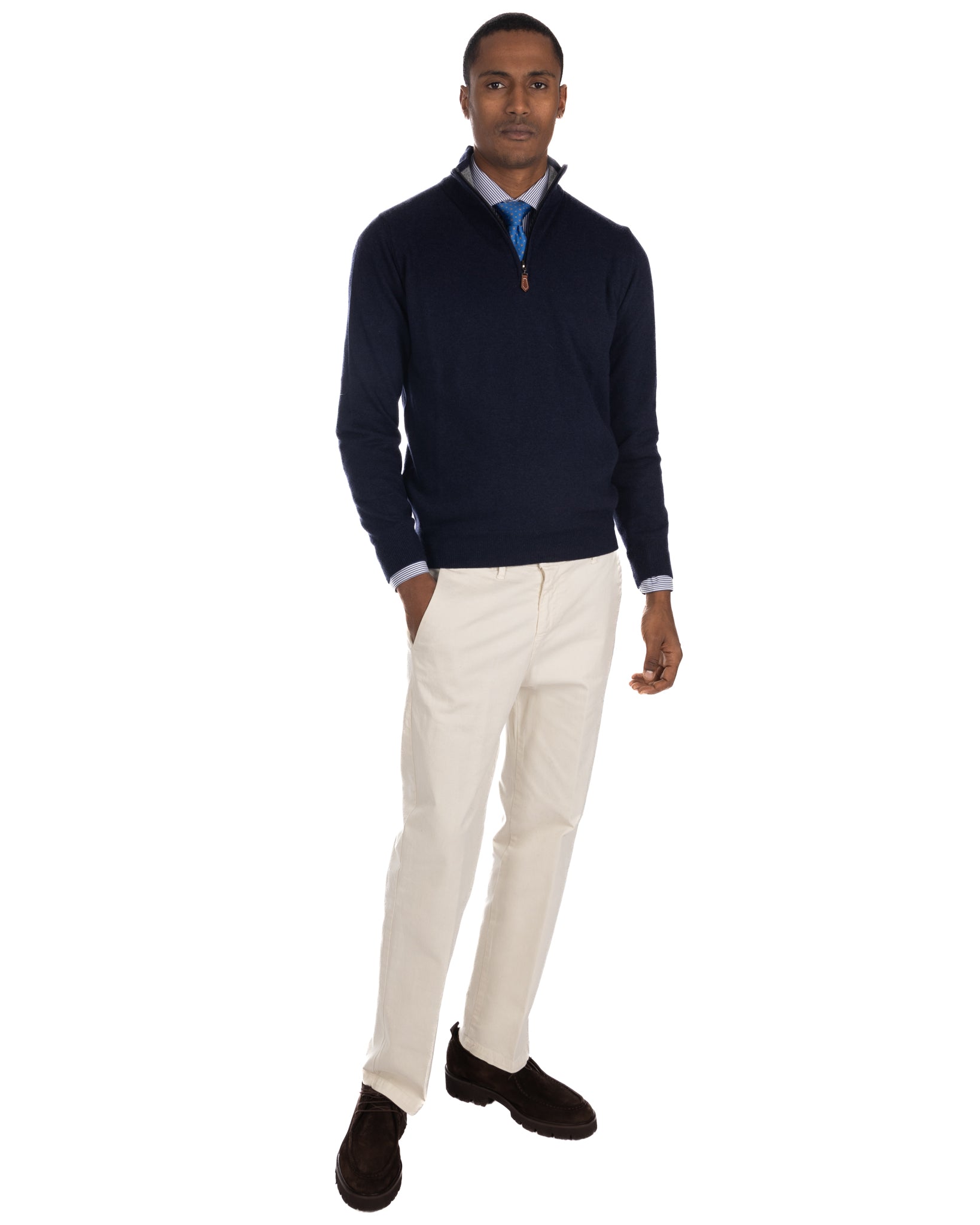 Rory - blue cashmere blend zip sweater