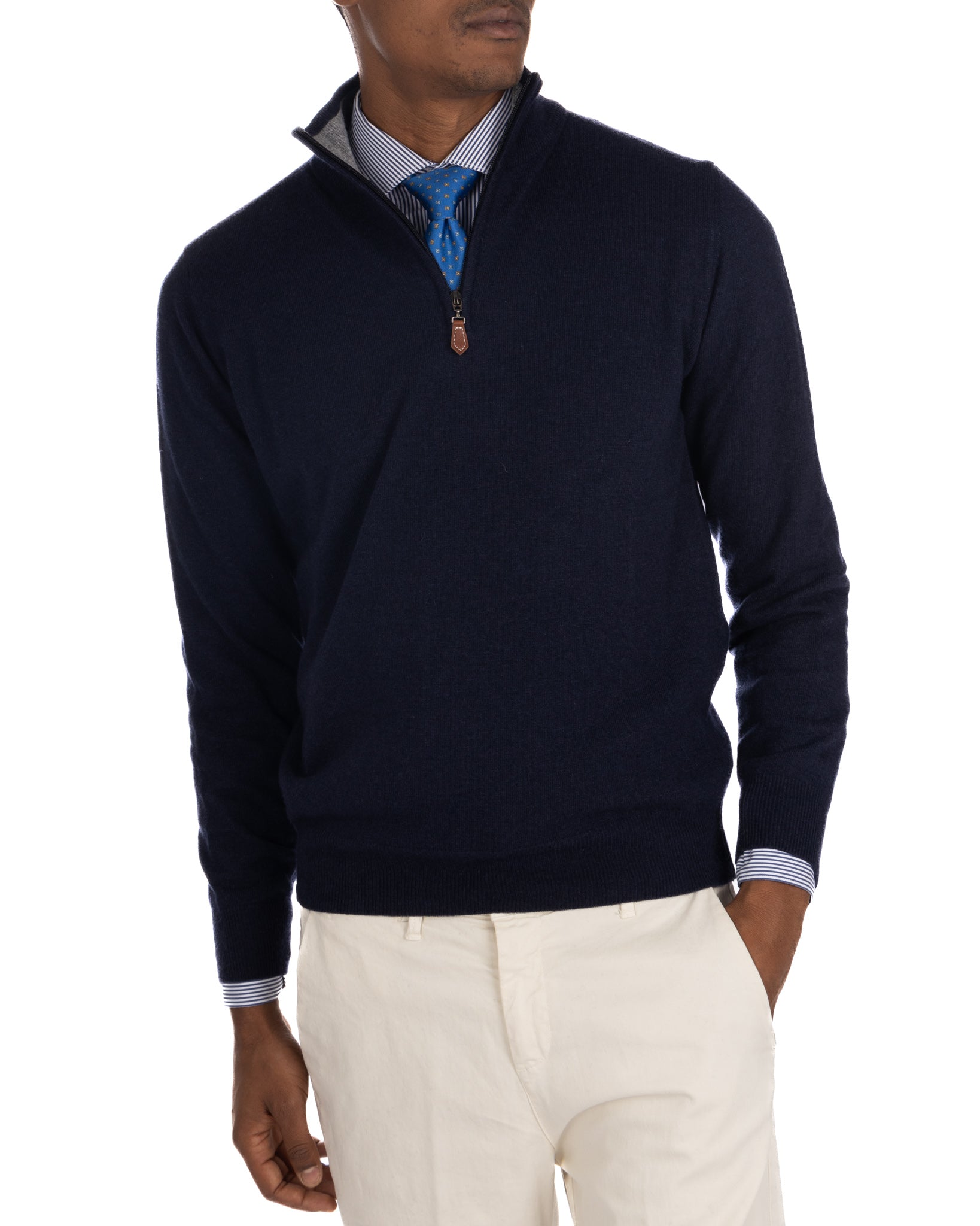 Rory - blue cashmere blend zip sweater