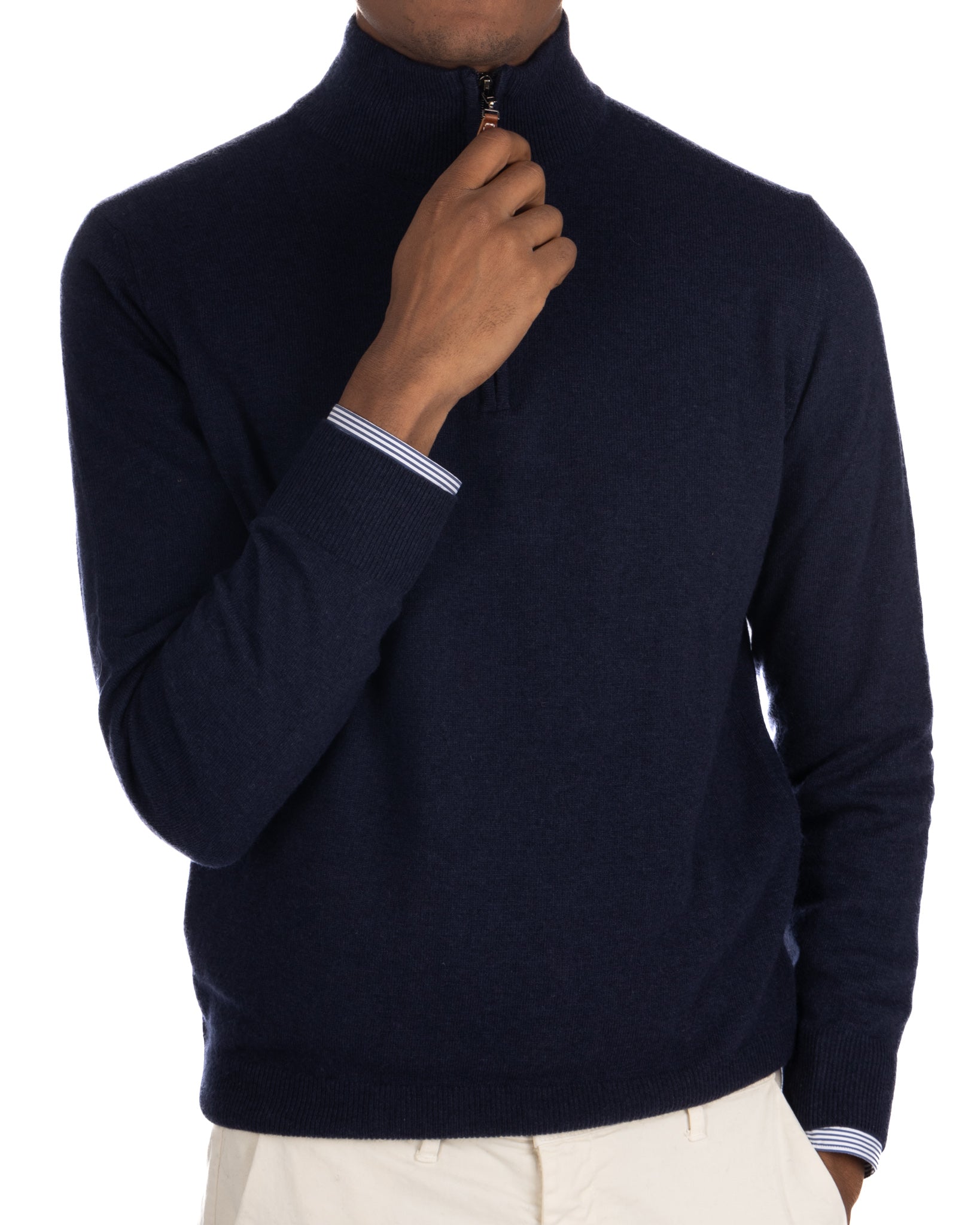 Rory - blue cashmere blend zip sweater