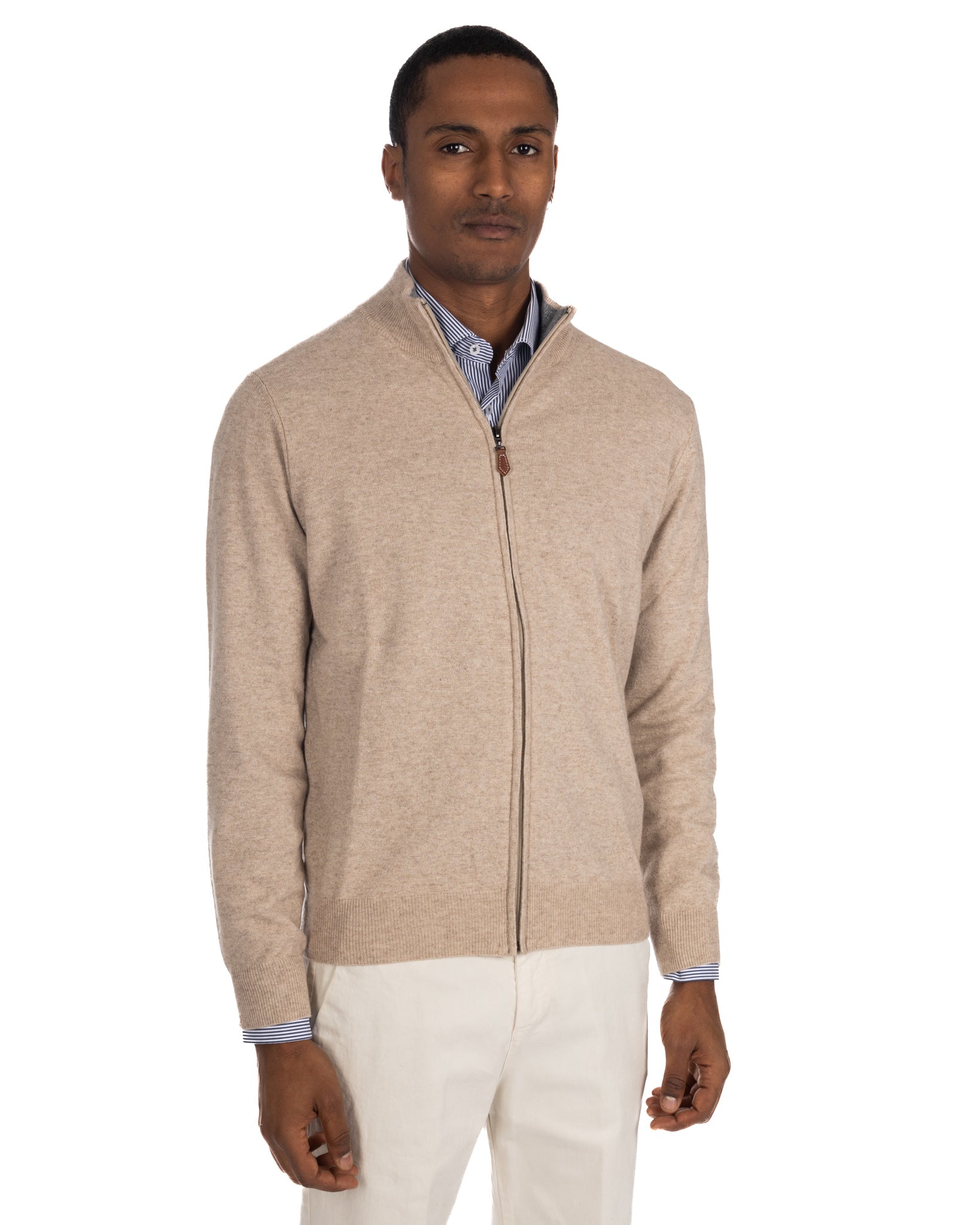 Matt - beige full zip sweater in cashmere blend