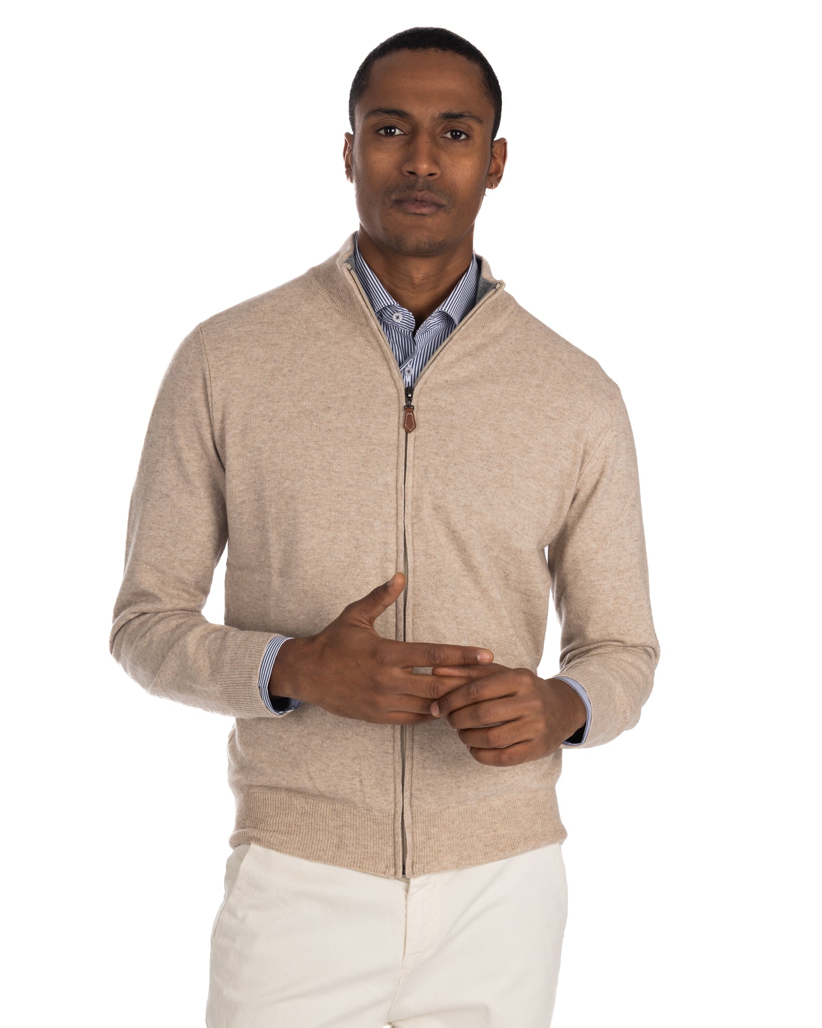 Matt - beige full zip sweater in cashmere blend