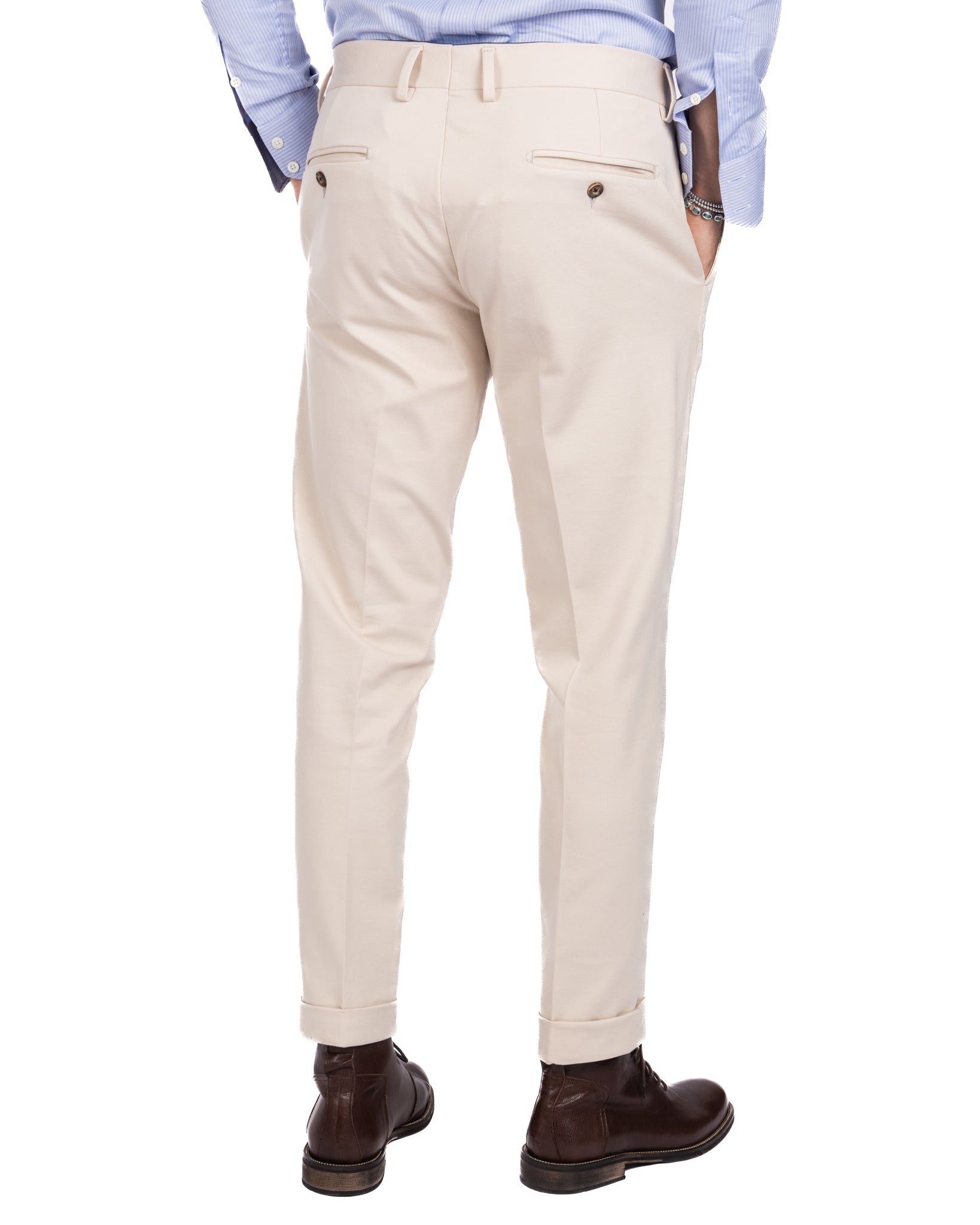 Thomas - cream two-pleat trousers in milano stitch