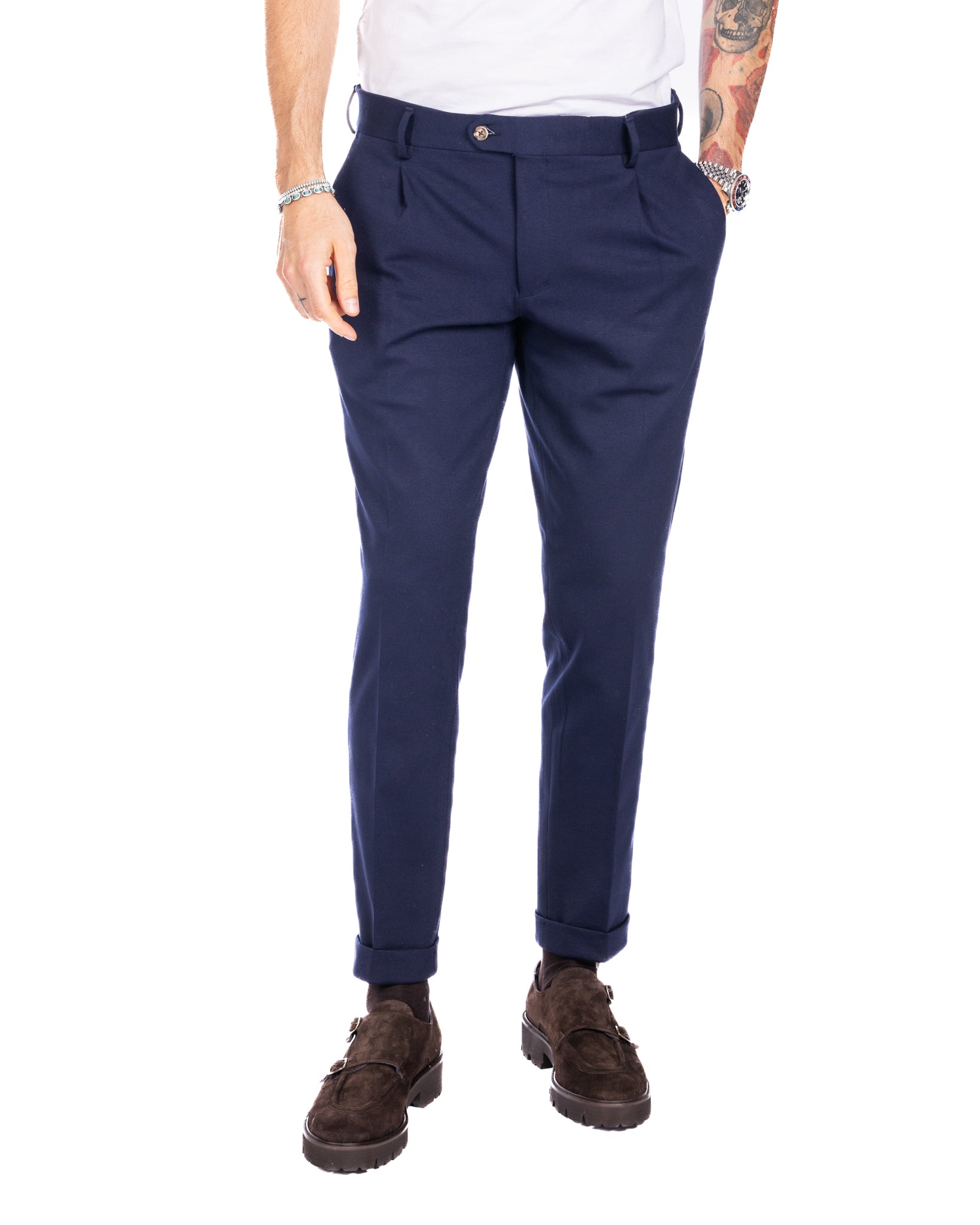 Florence - trousers with a blue pleat in Milan stitch