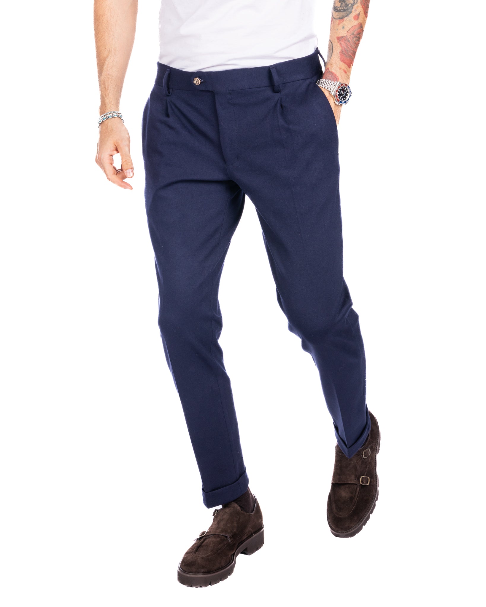 Florence - trousers with a blue pleat in Milan stitch