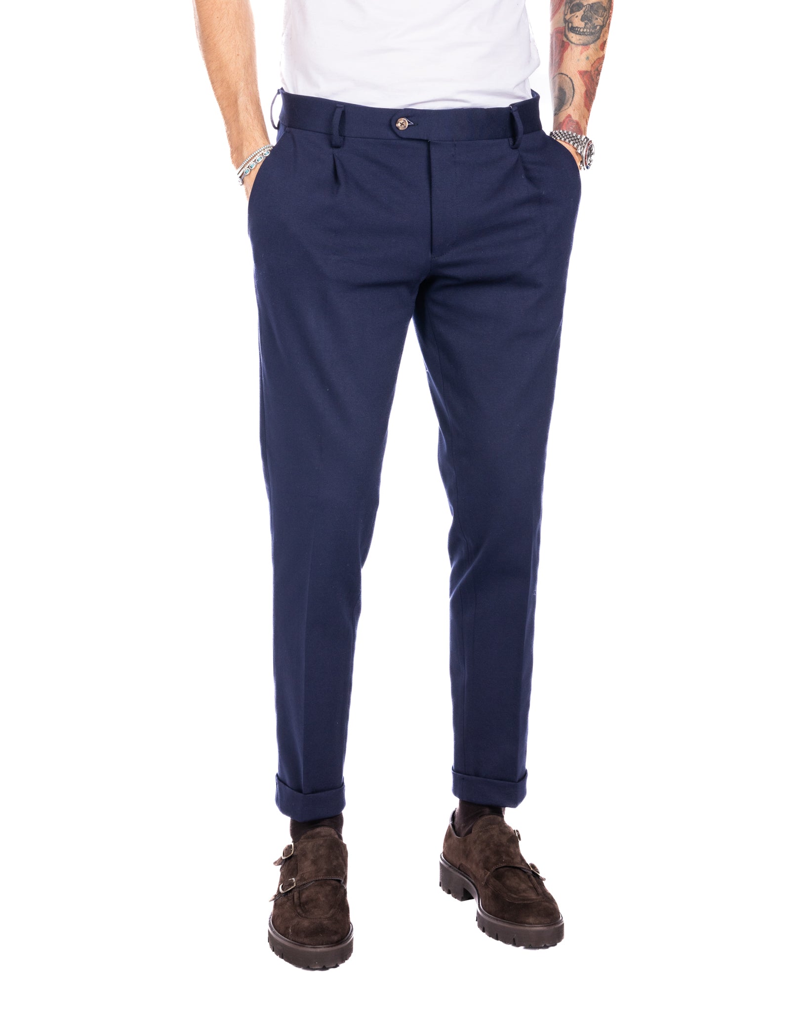 Florence - trousers with a blue pleat in Milan stitch