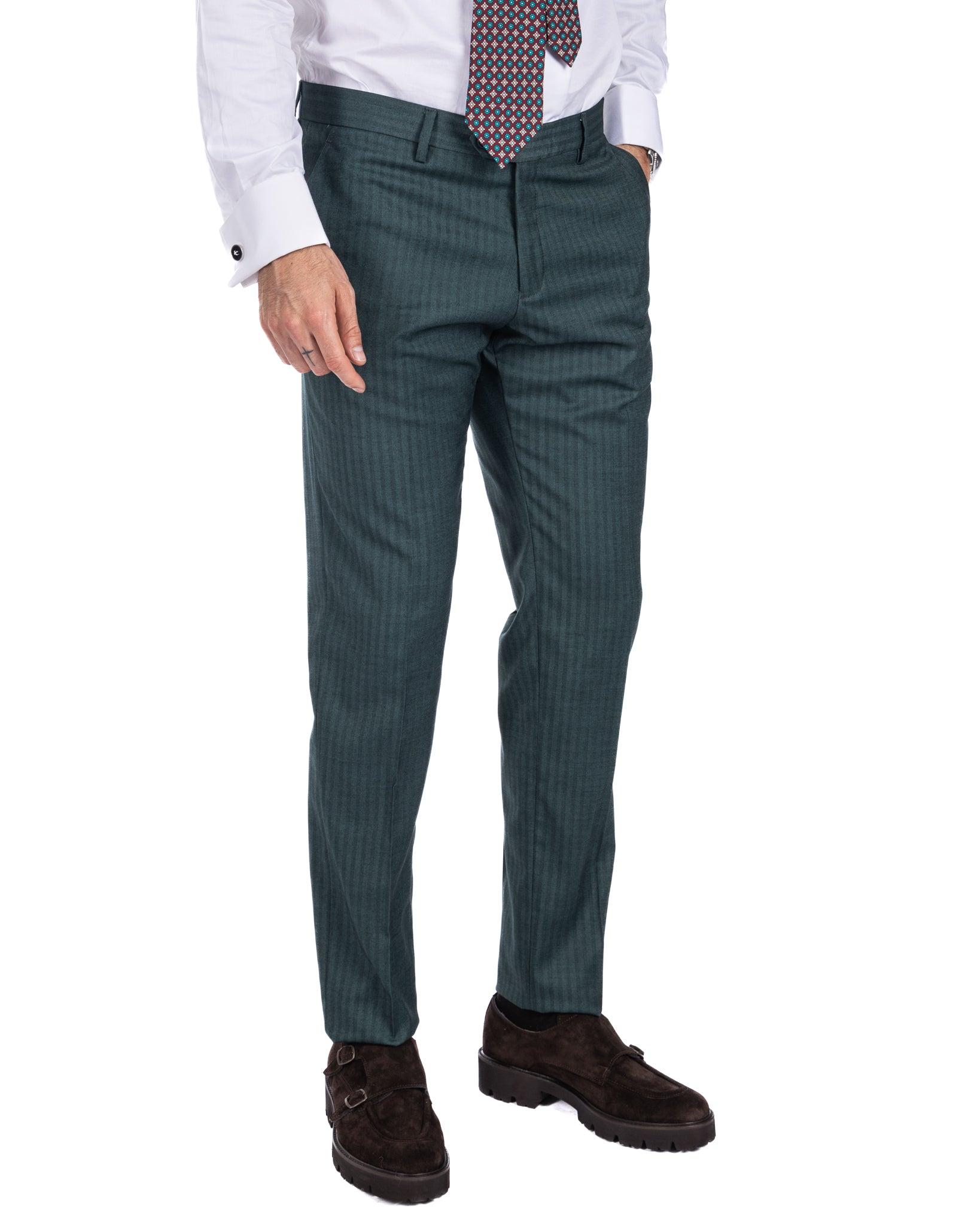 Paris - green striped double-breasted suit with chrome buttons