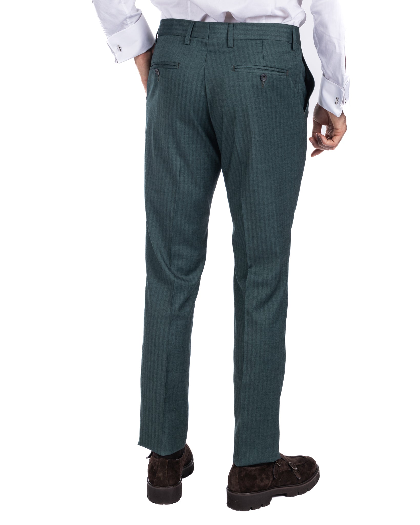 Paris - green striped double-breasted suit with chrome buttons