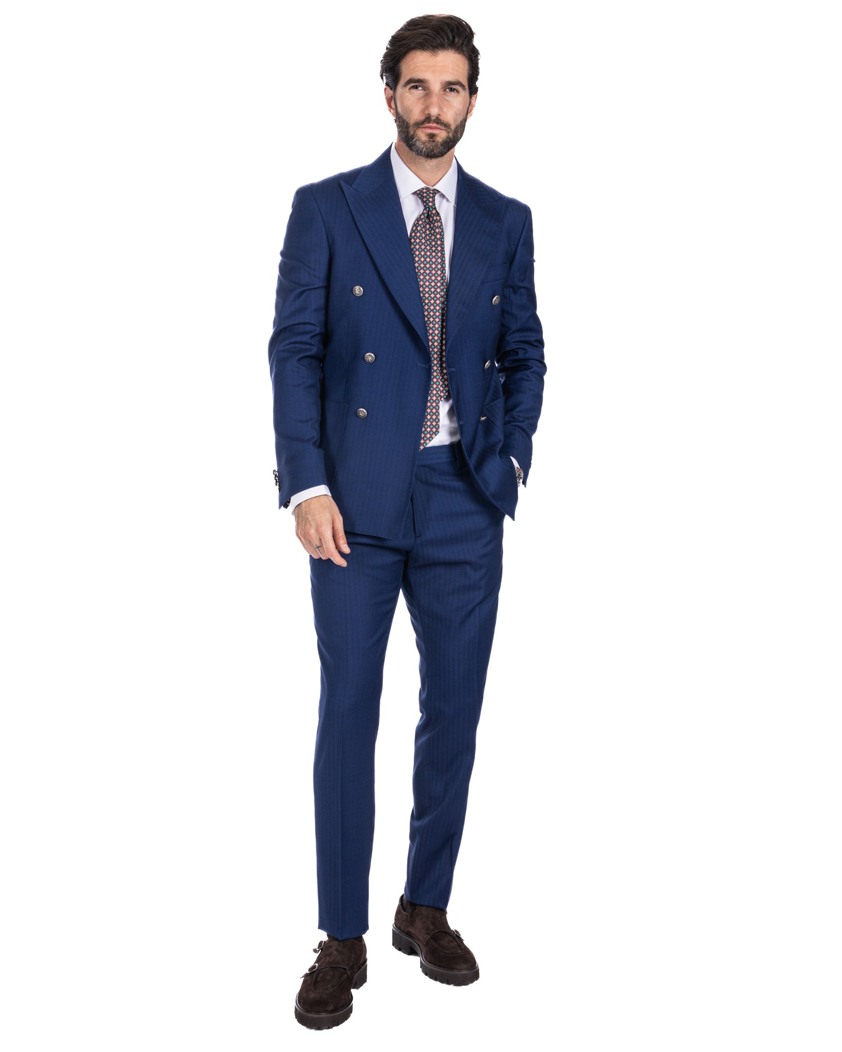 Paris - blue striped double-breasted suit with chrome buttons