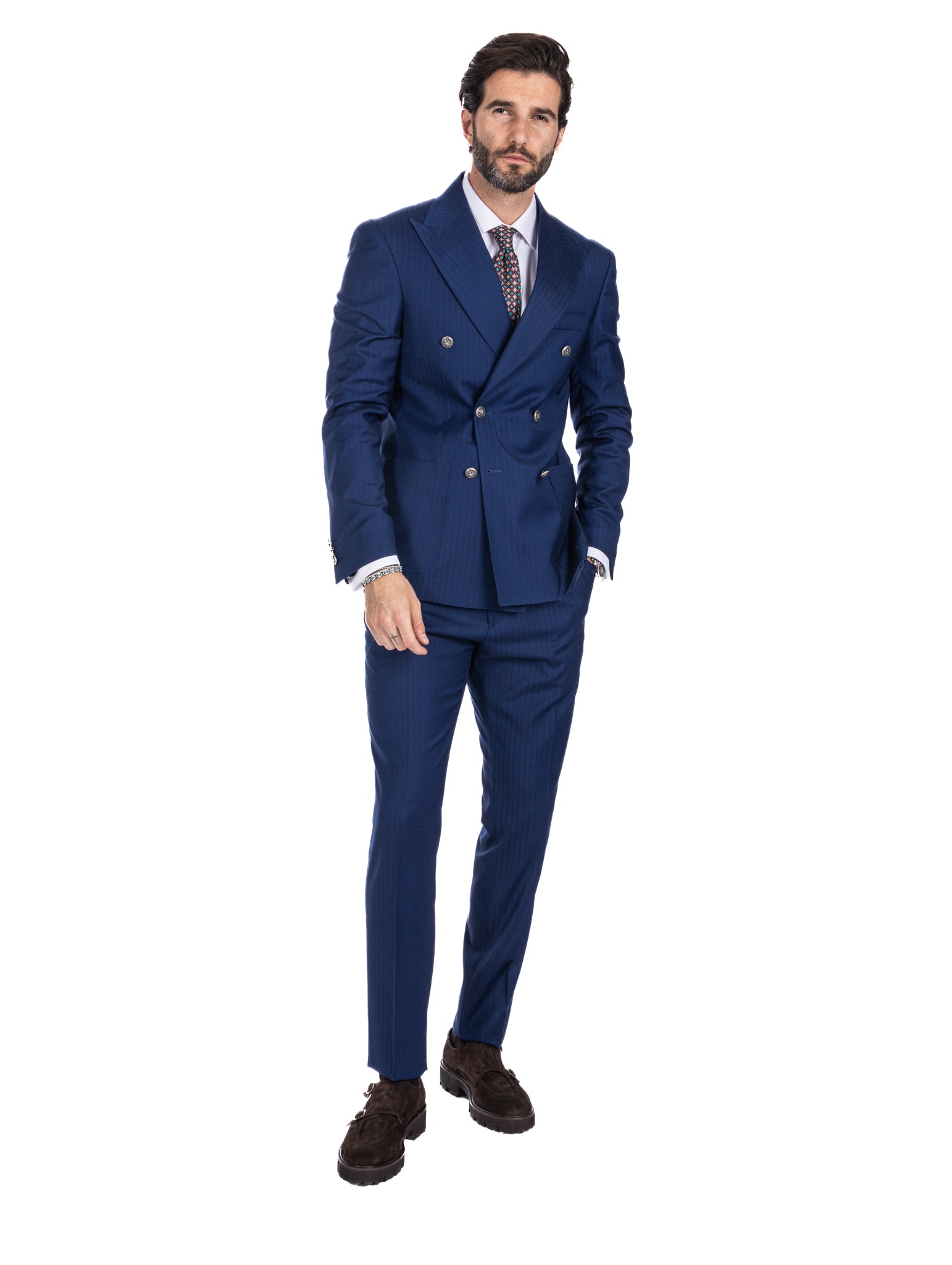 Paris - blue striped double-breasted suit with chrome buttons