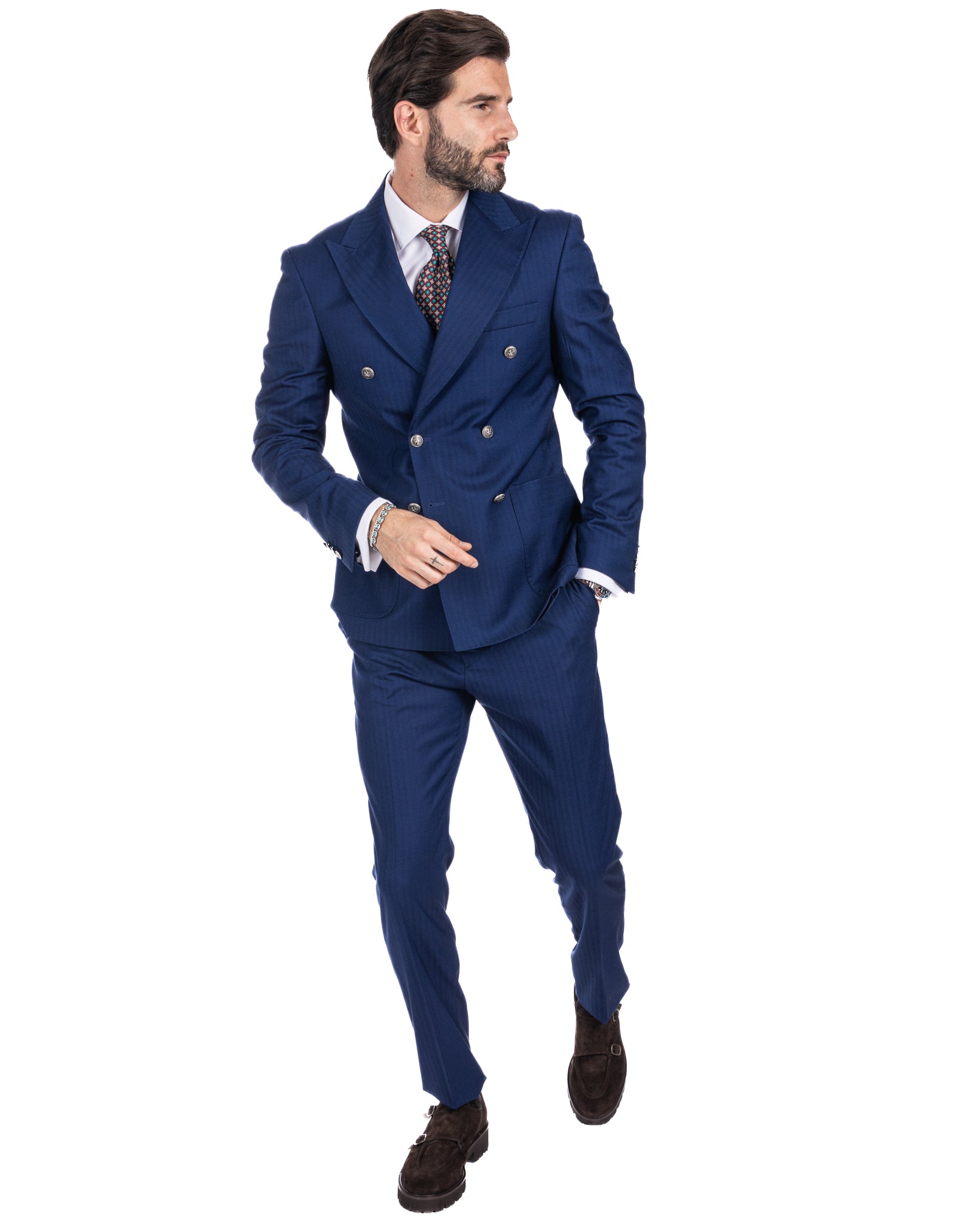 Paris - blue striped double-breasted suit with chrome buttons