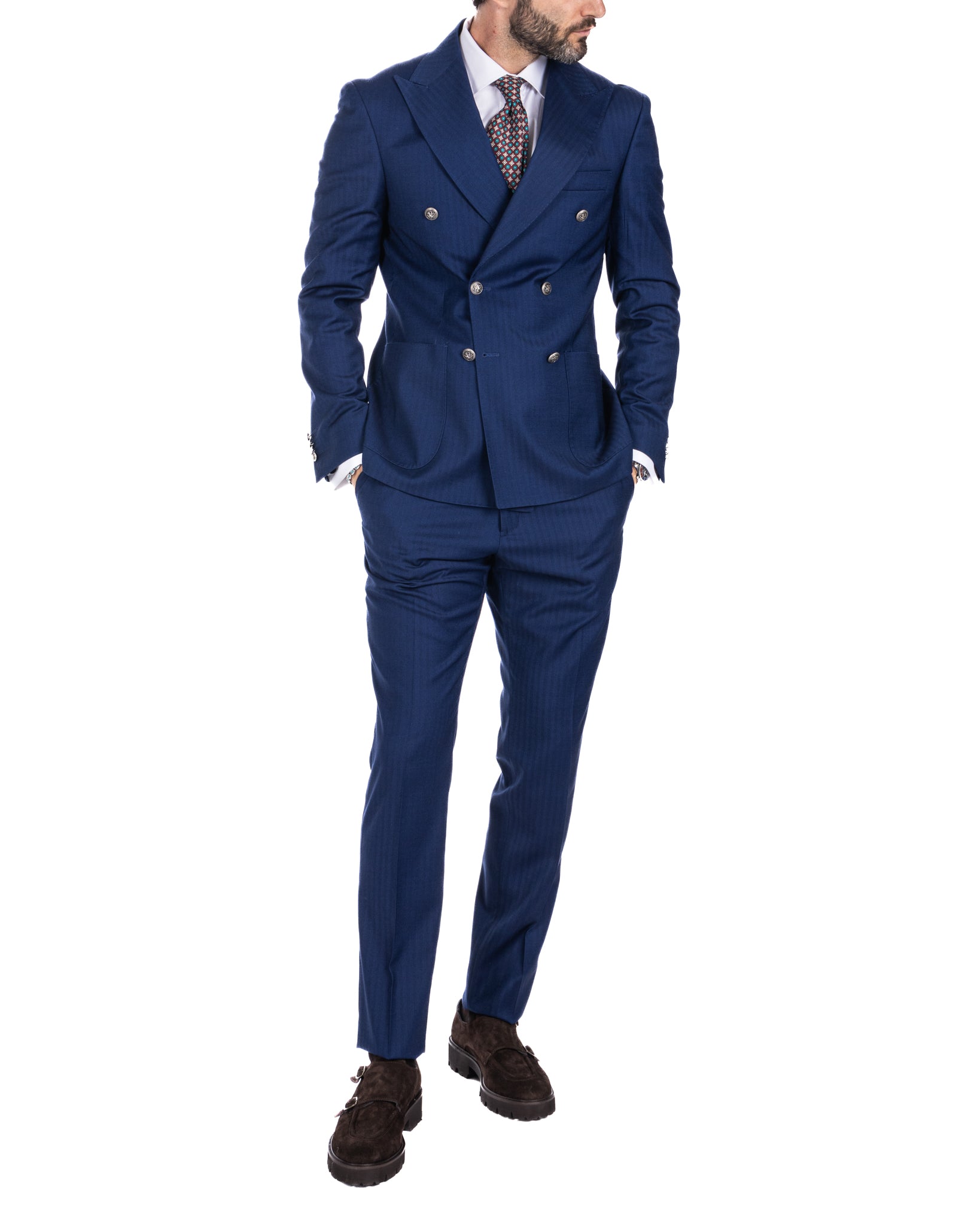 Paris - blue striped double-breasted suit with chrome buttons