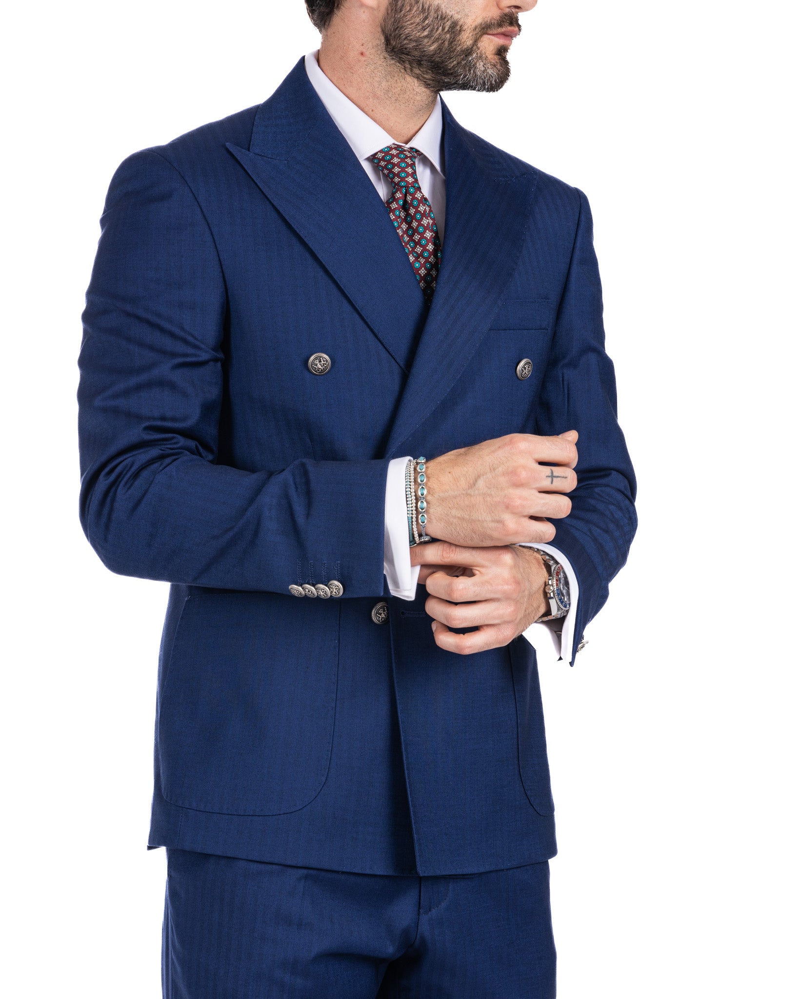 Paris - blue striped double-breasted suit with chrome buttons