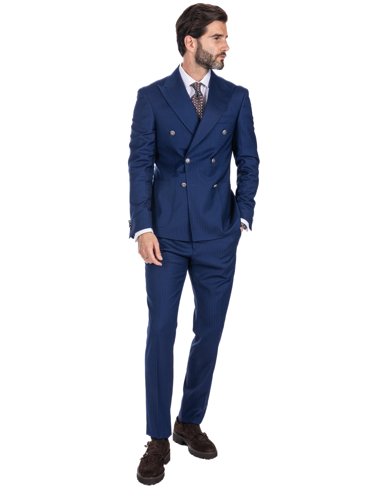 Paris - blue striped double-breasted suit with chrome buttons