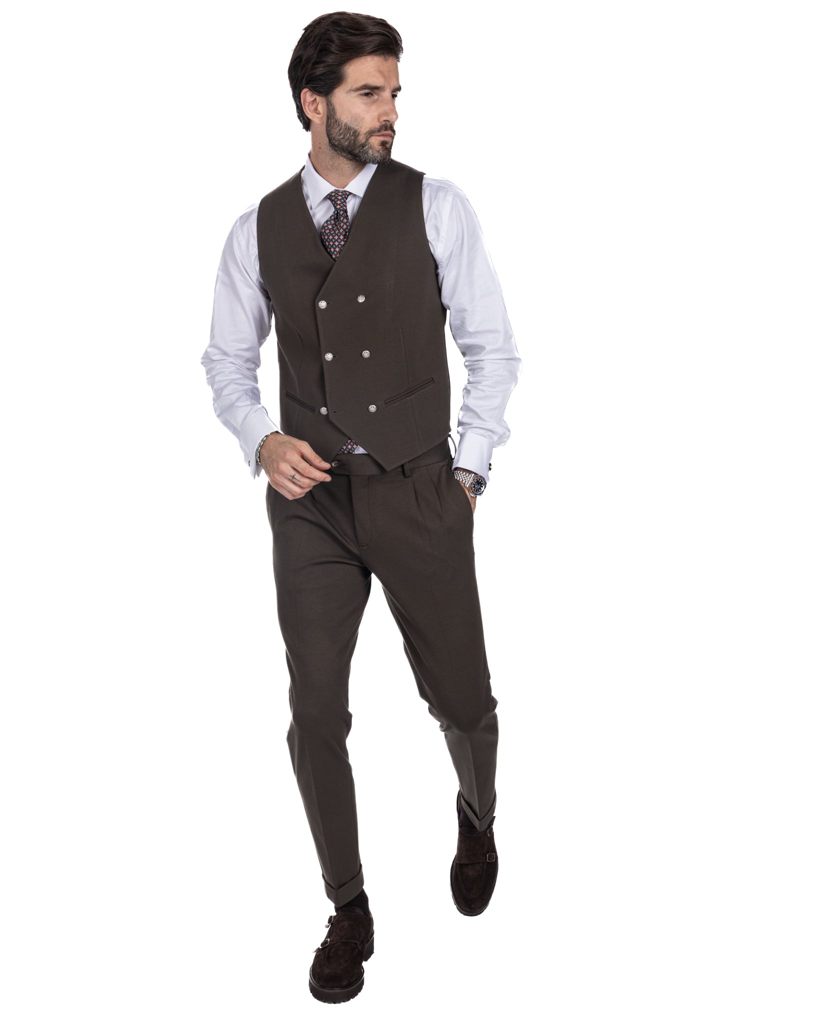 Mustang - tobacco milano stitch double-breasted waistcoat
