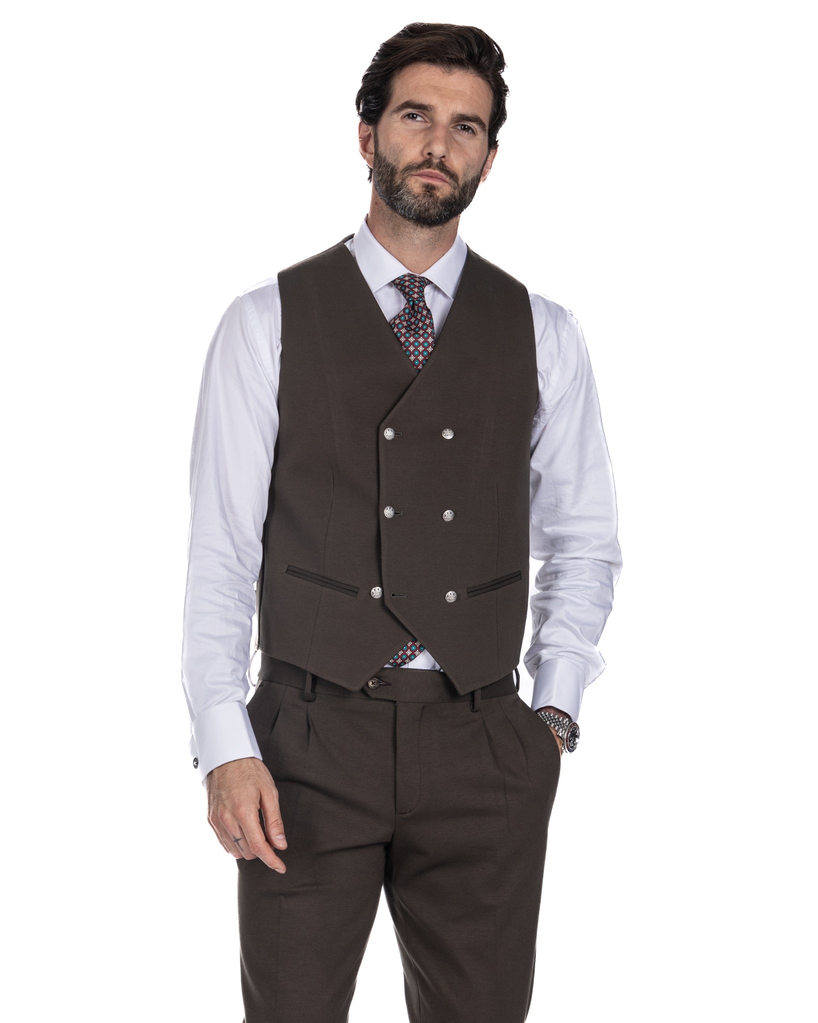 Mustang - tobacco milano stitch double-breasted waistcoat