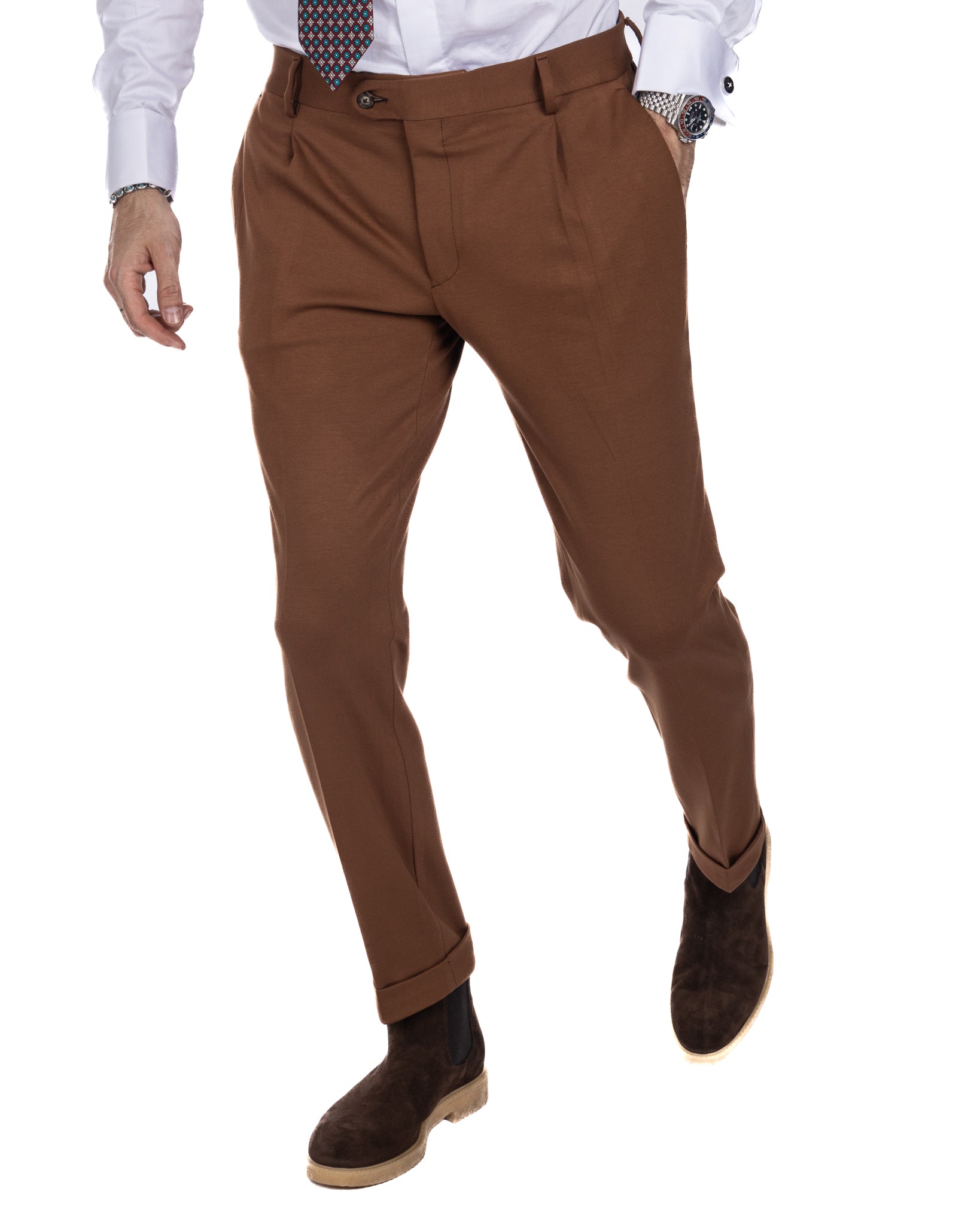 Florence - tobacco tailored trousers in Milan stitch