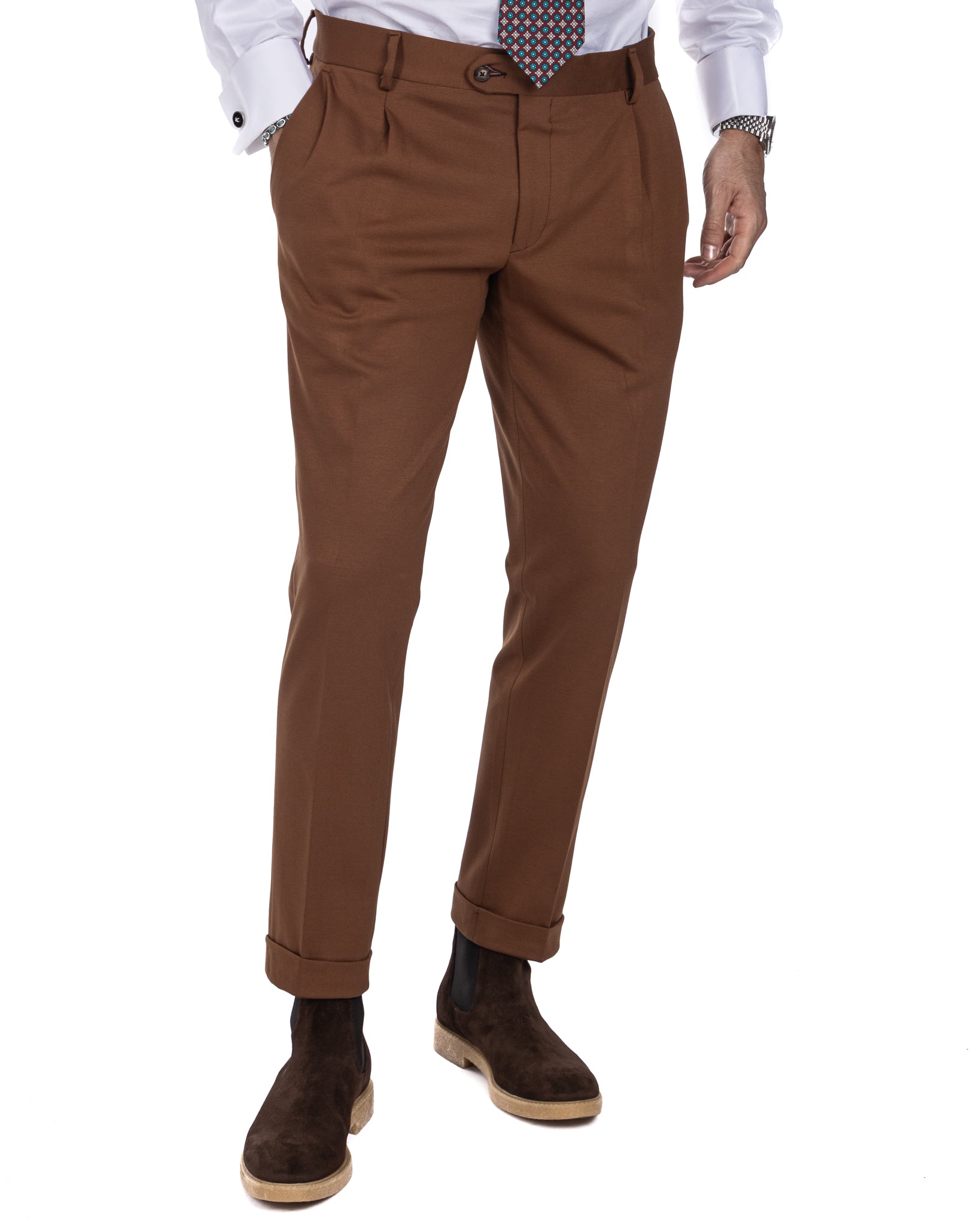 Florence - tobacco tailored trousers in Milan stitch