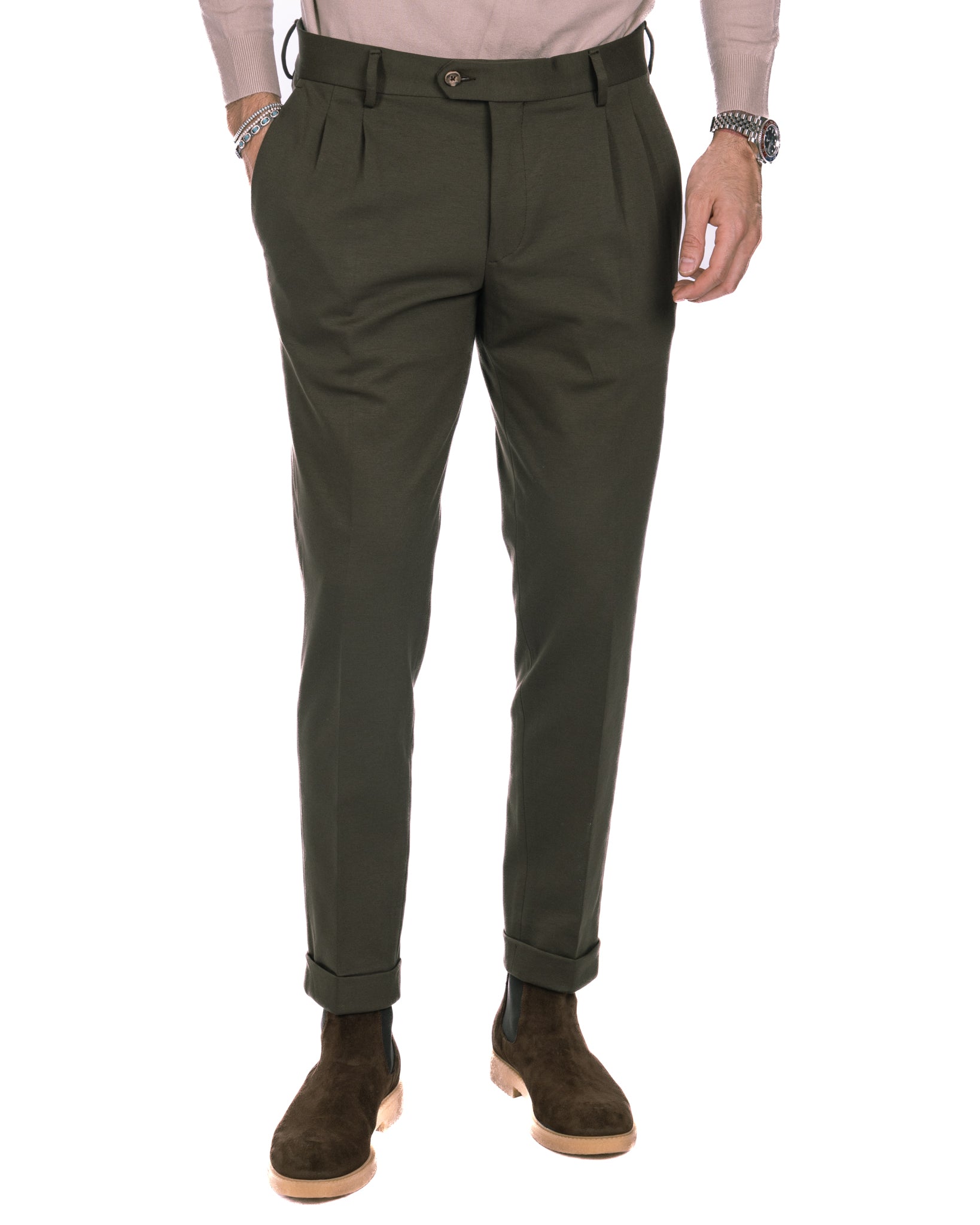 Thomas - two pleat military trousers in Milan stitch