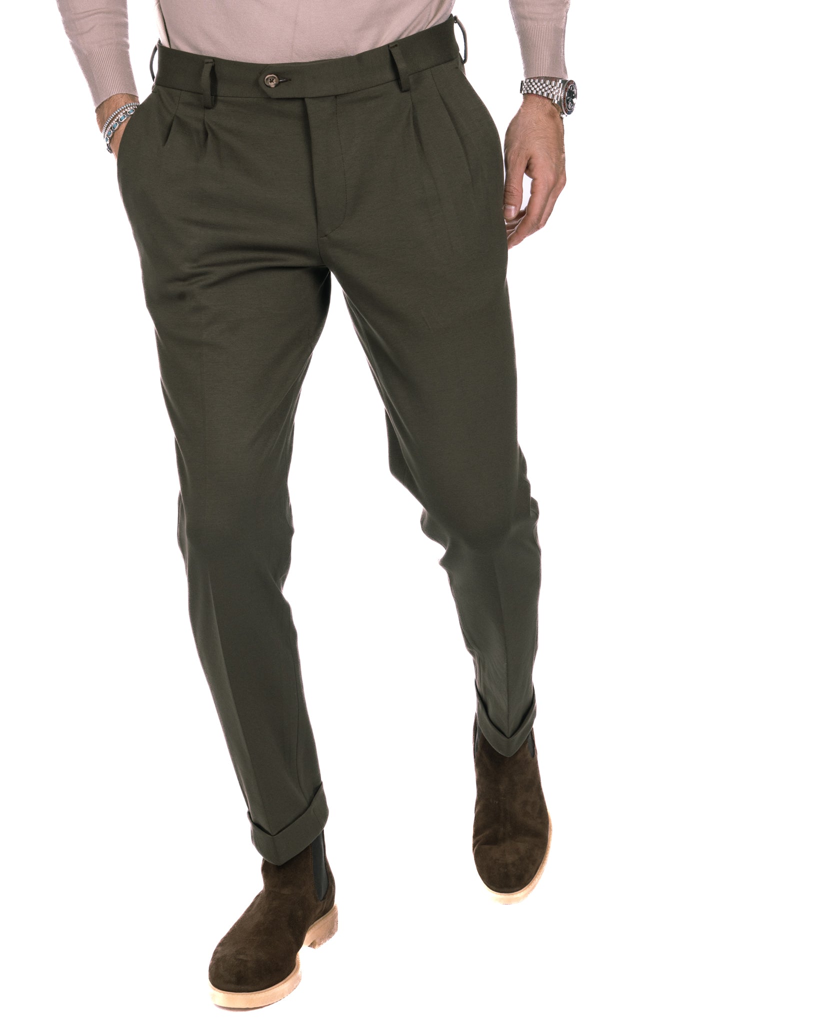 Thomas - two pleat military trousers in Milan stitch