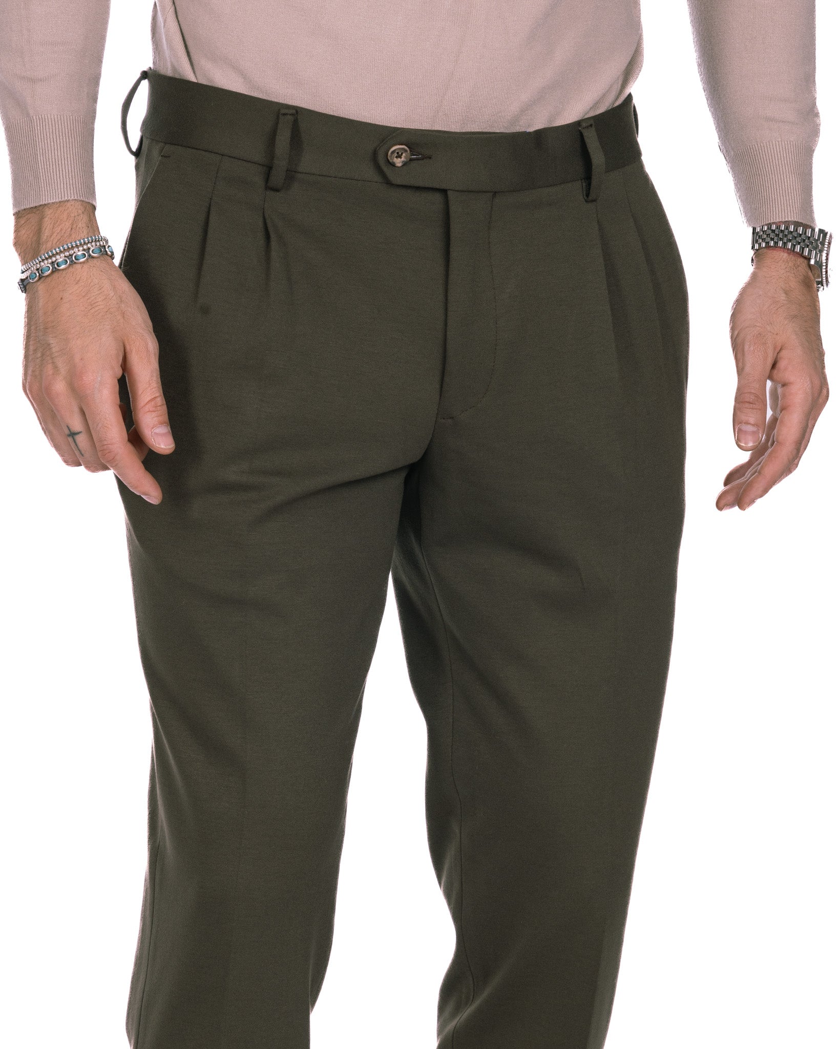 Thomas - two pleat military trousers in Milan stitch