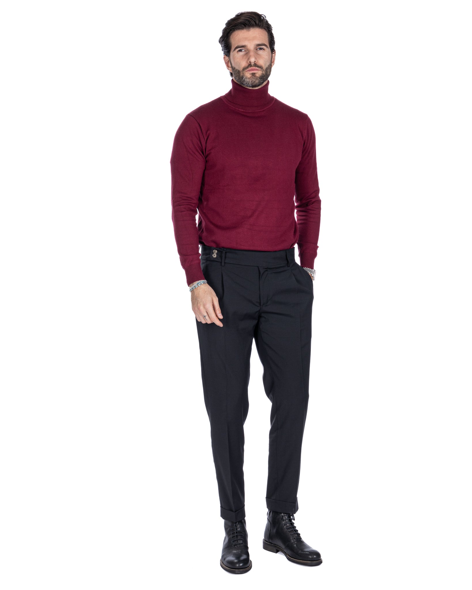 Italian - black high-waisted trousers in wool blend