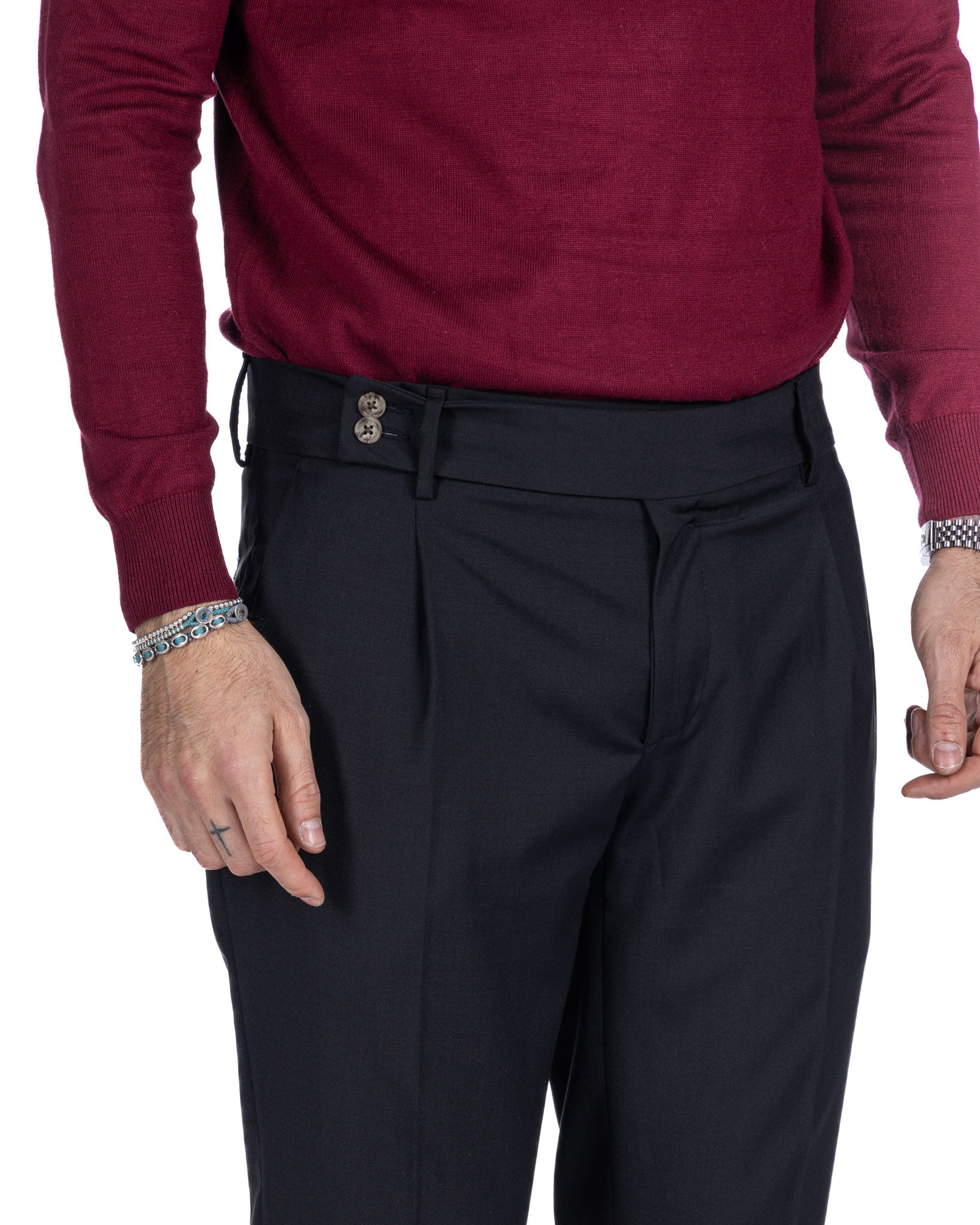 Italian - black high-waisted trousers in wool blend