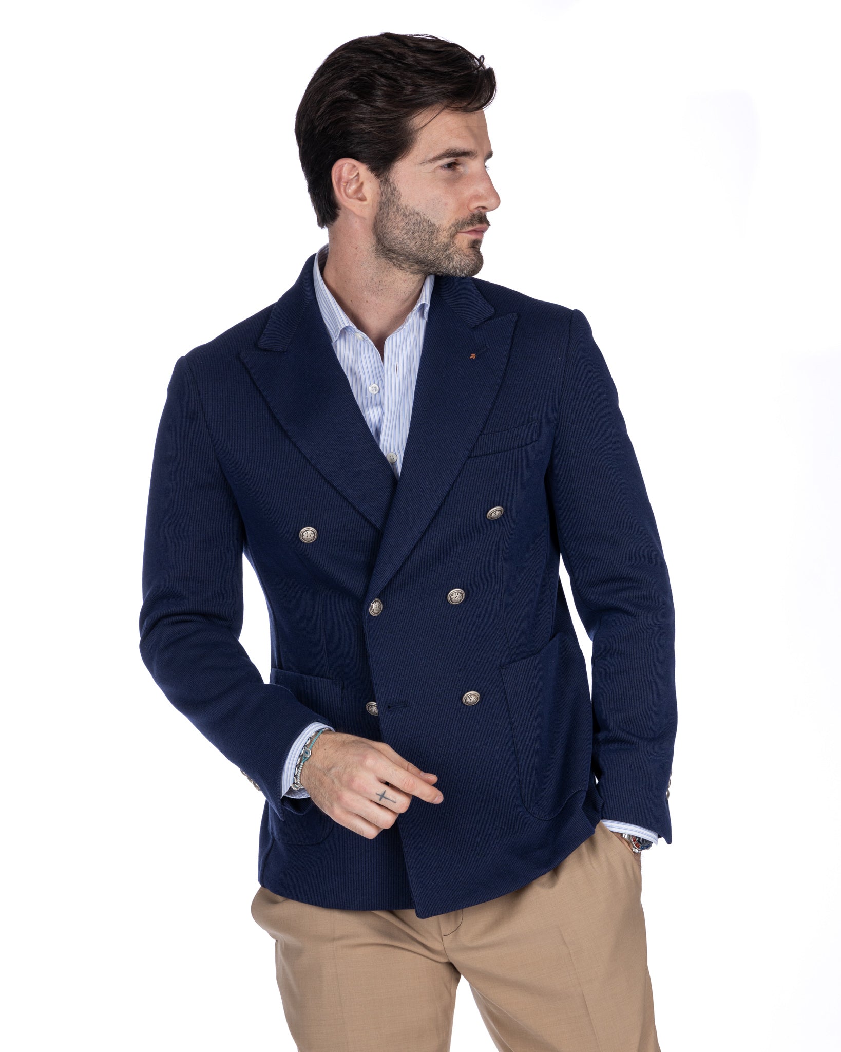 Adolfo - blue double-breasted jersey jacket