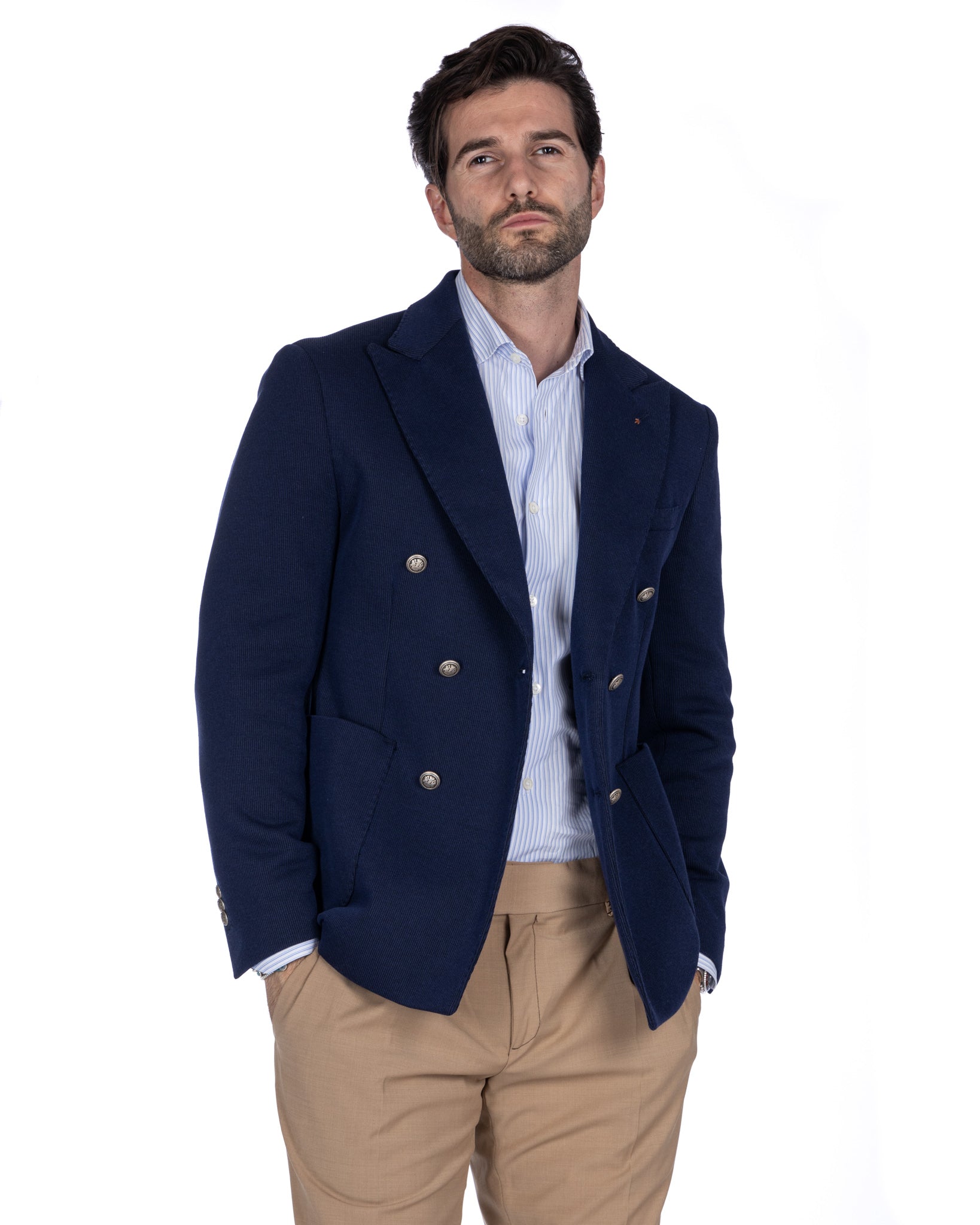 Adolfo - blue double-breasted jersey jacket