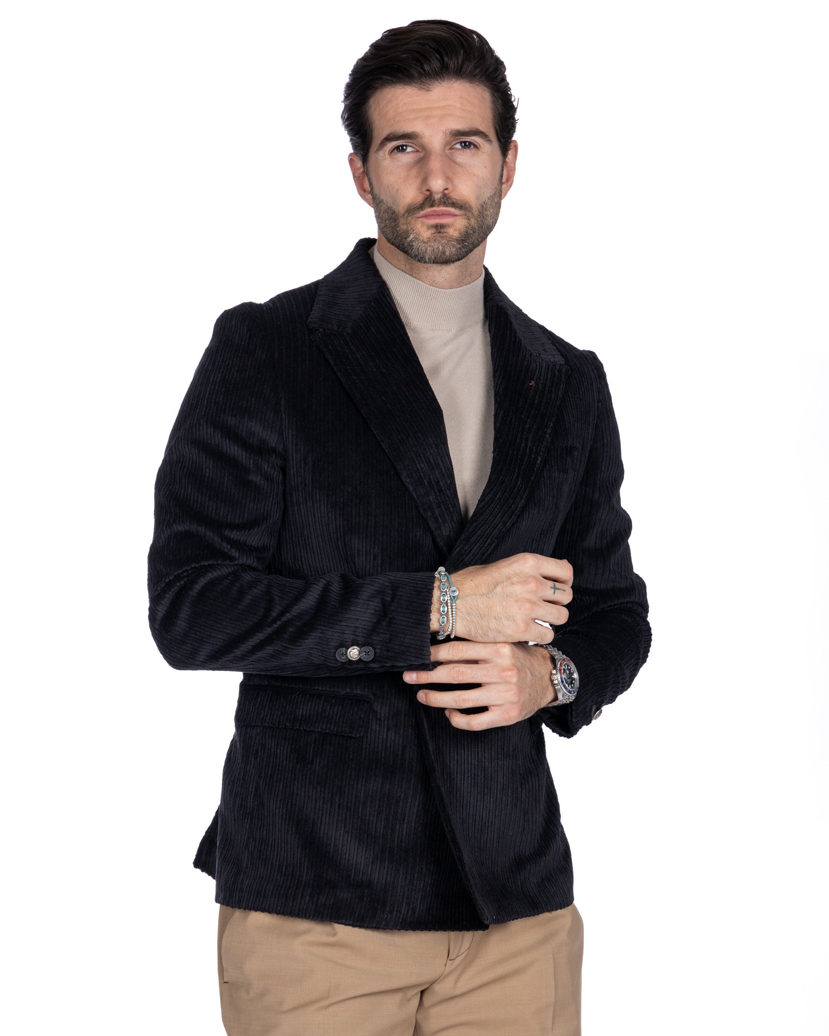 Renè - two-button black velvet jacket