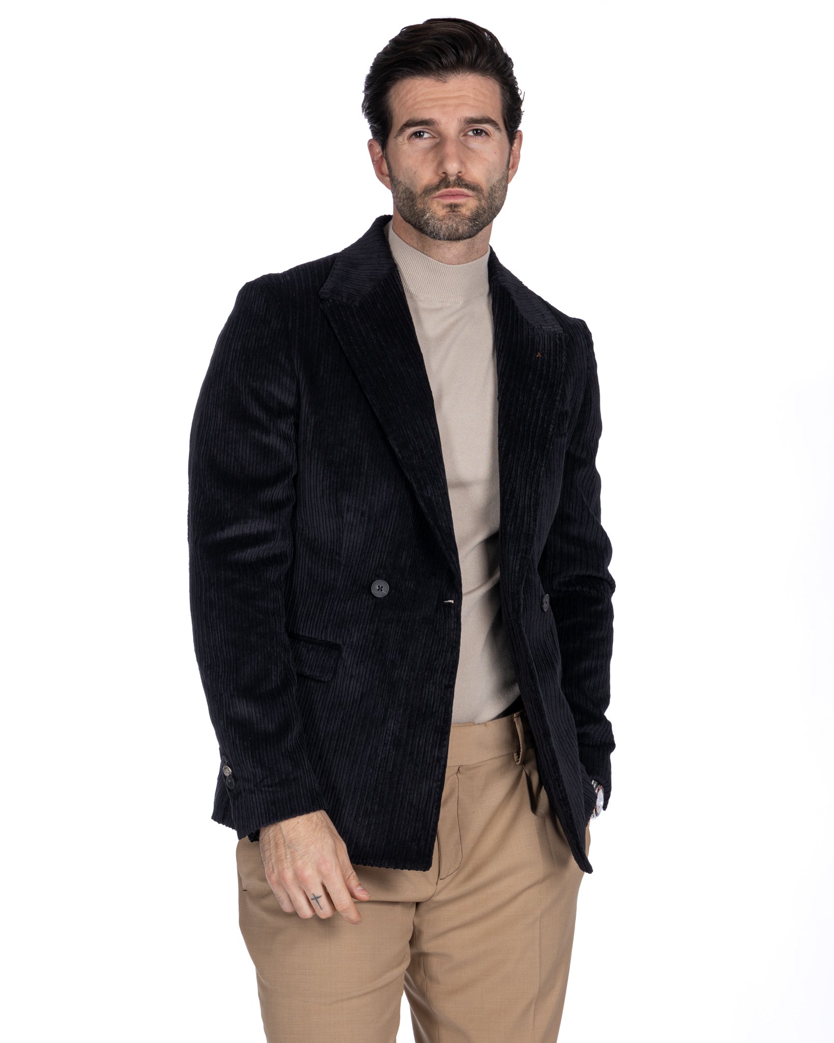 Renè - two-button black velvet jacket