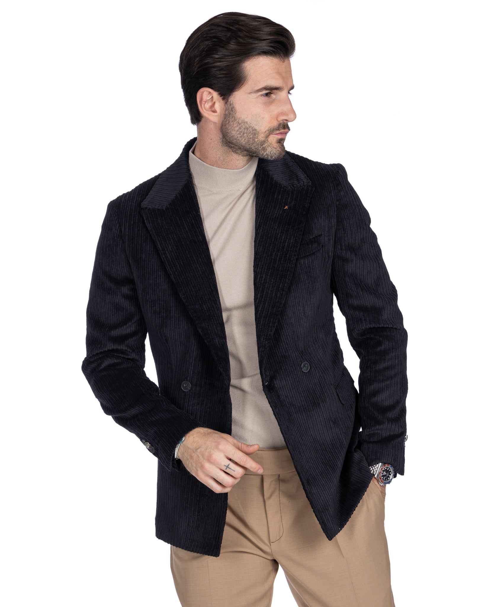 Renè - two-button black velvet jacket