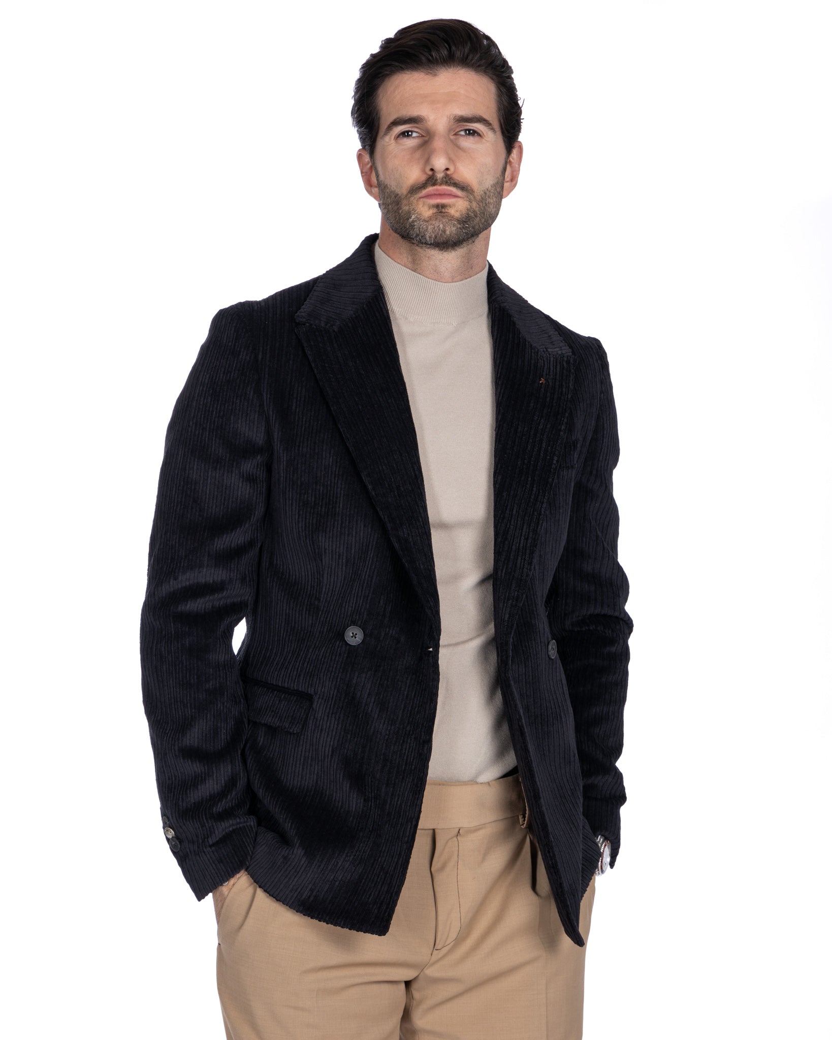 Renè - two-button black velvet jacket