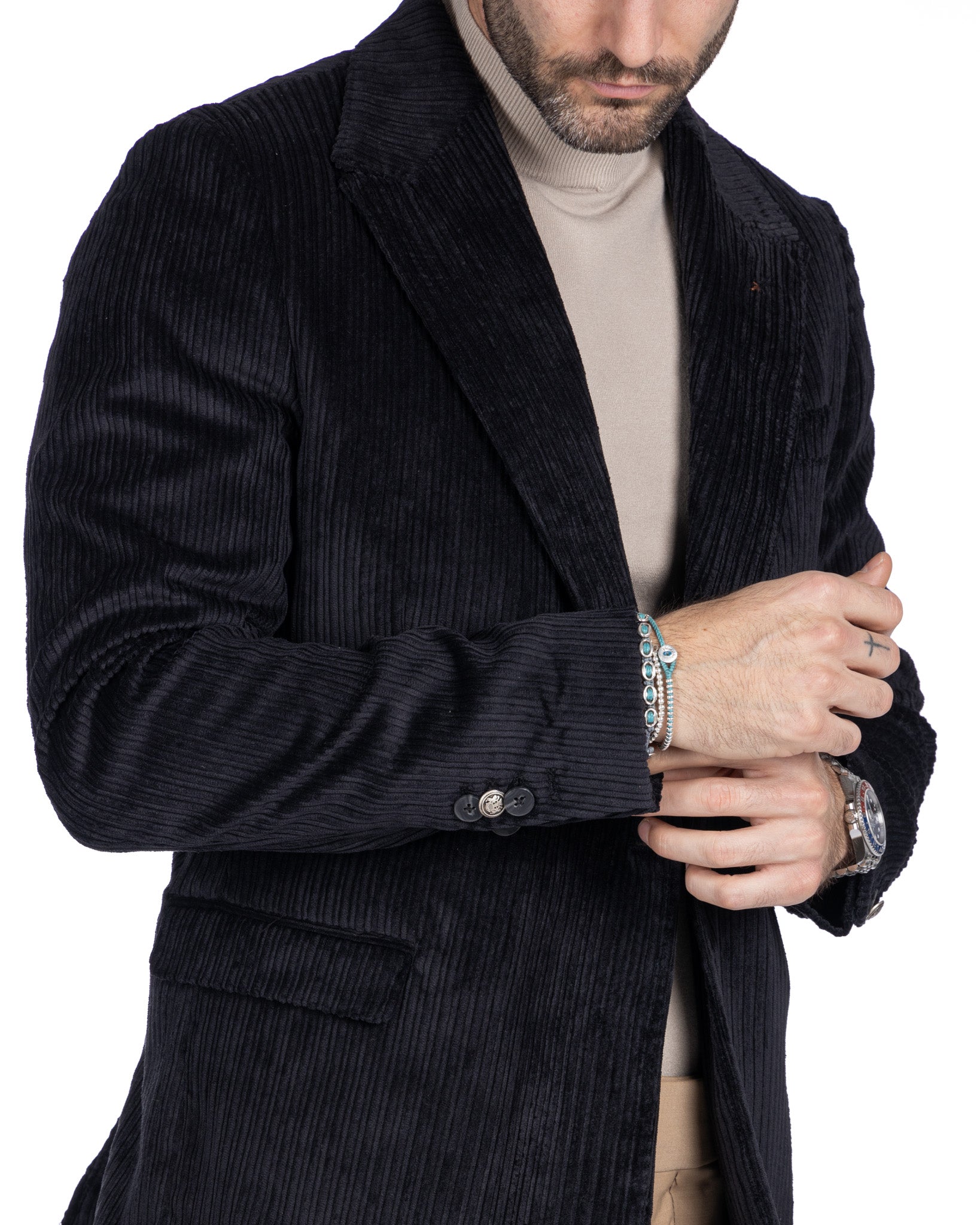 Renè - two-button black velvet jacket