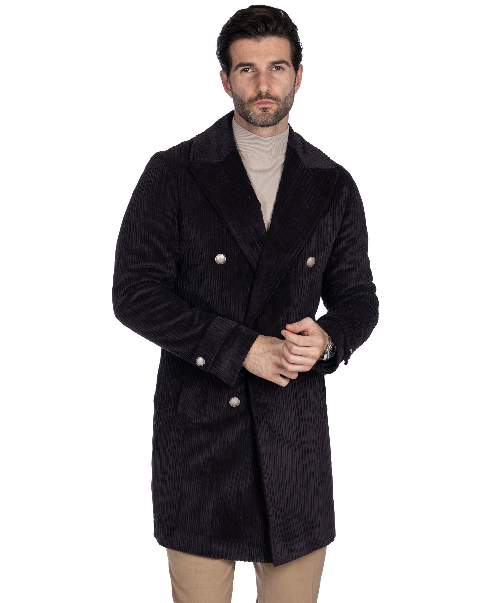 Clément - black double-breasted jacket in rocker velvet