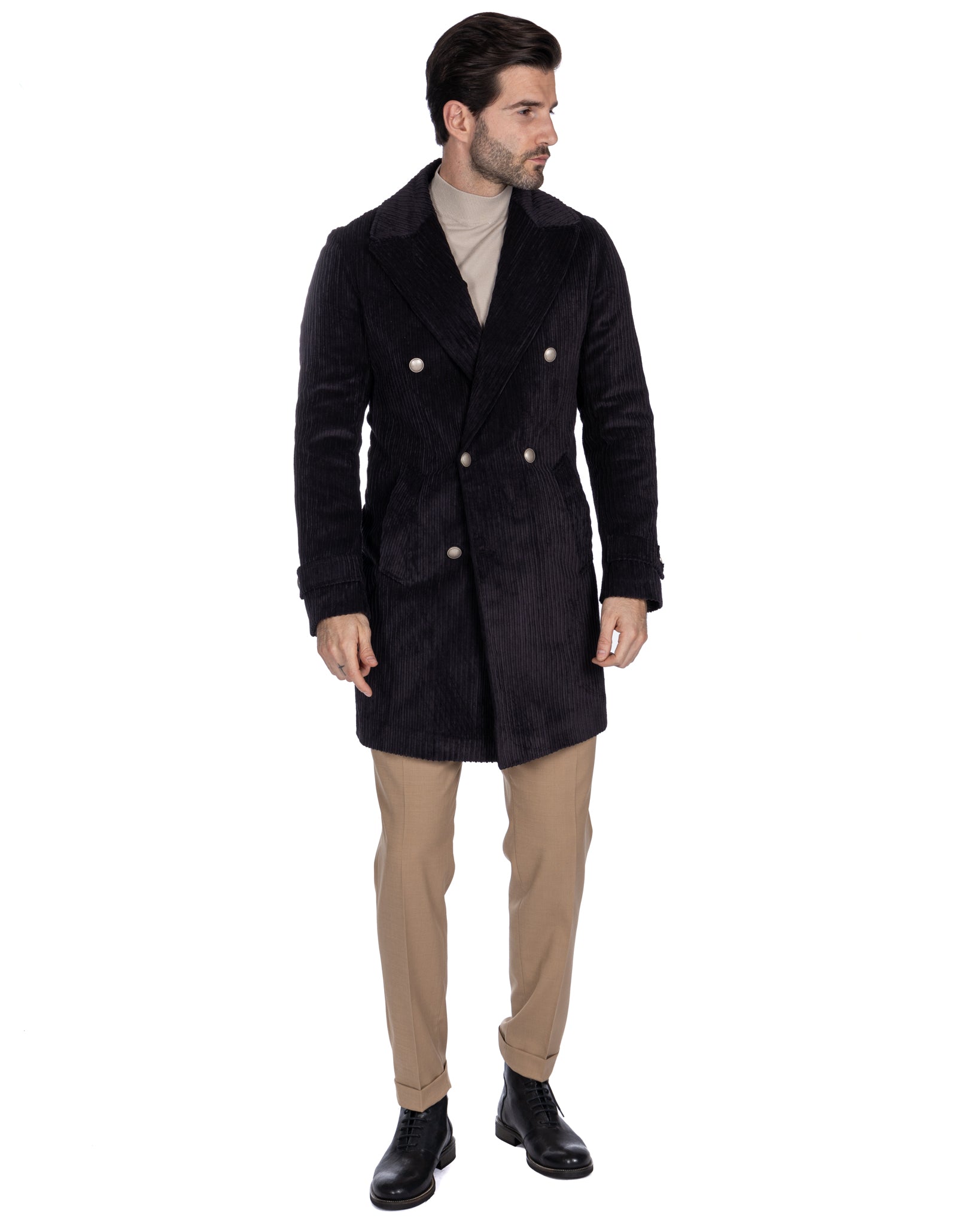Clément - black double-breasted jacket in rocker velvet